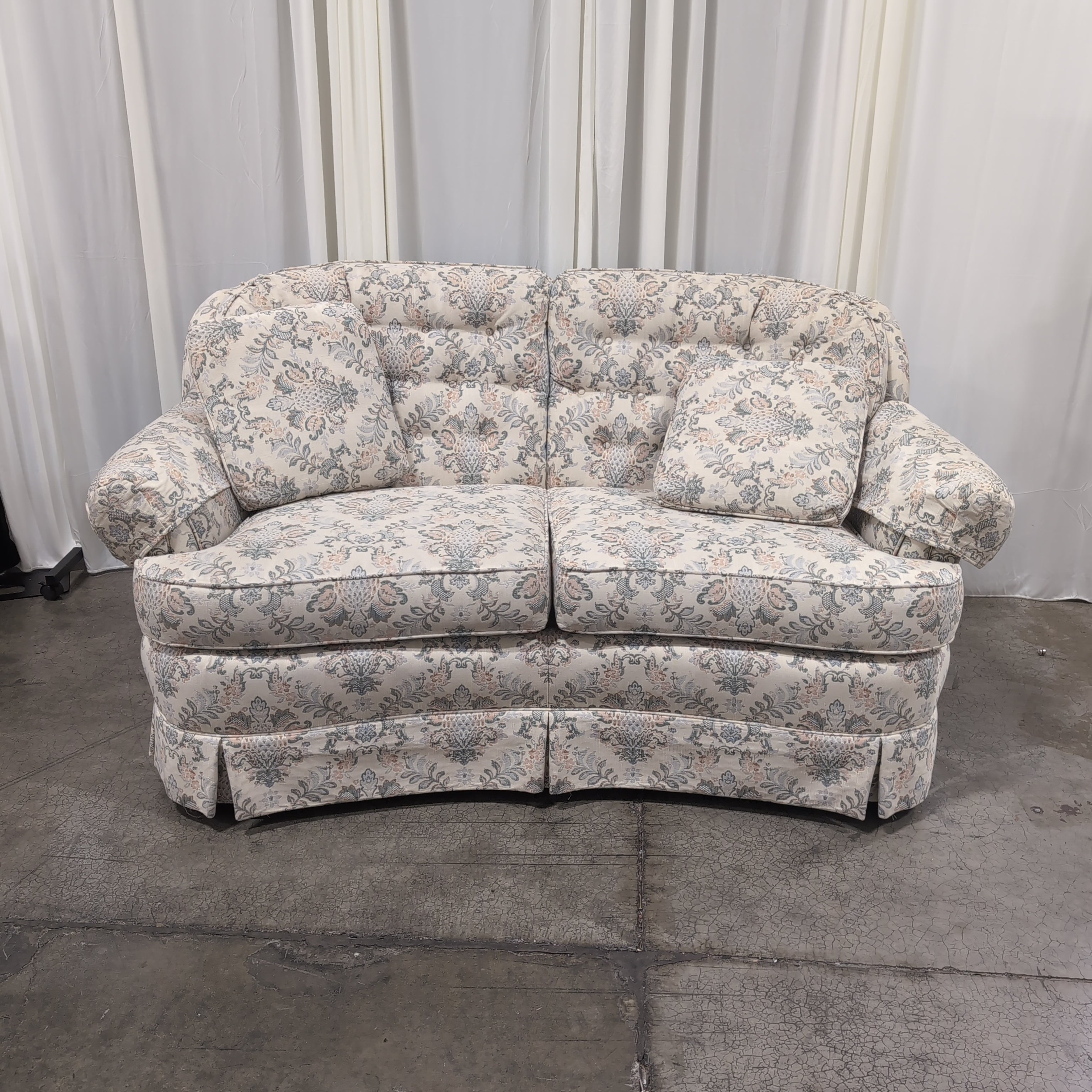 Traditional Floral Fabric Loveseat with Skirted Base