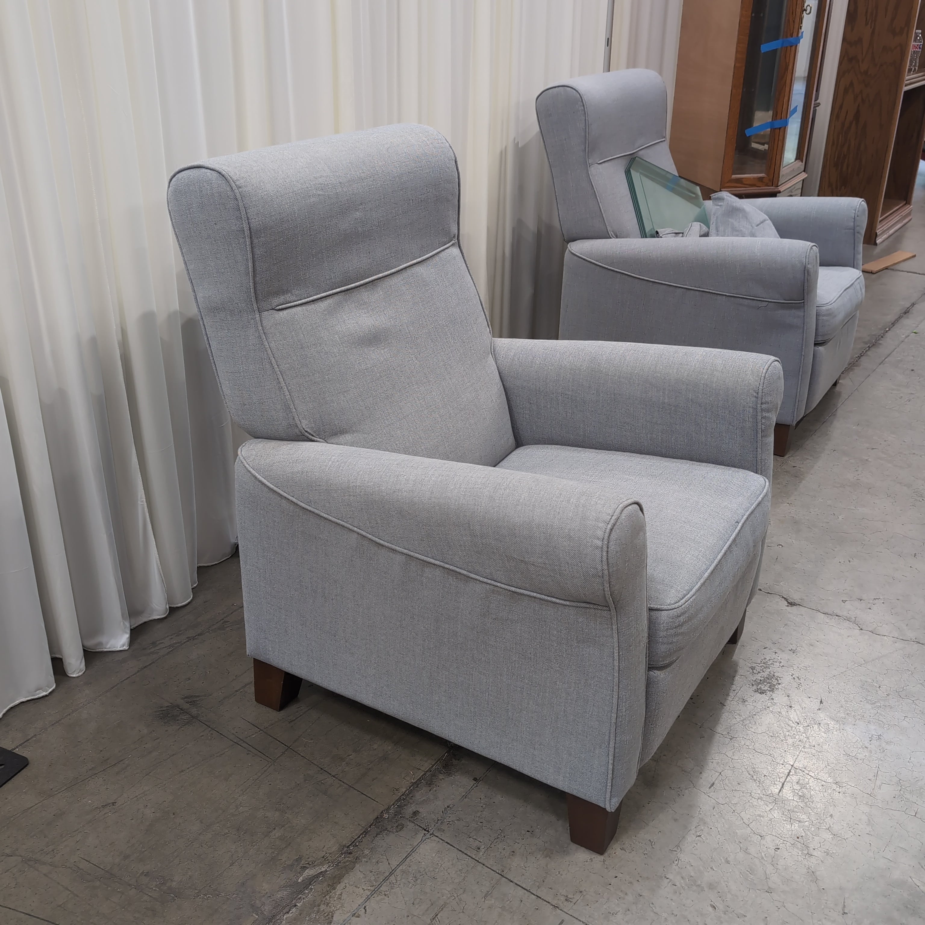 Grey Fabric Recliner with Rolled Arms