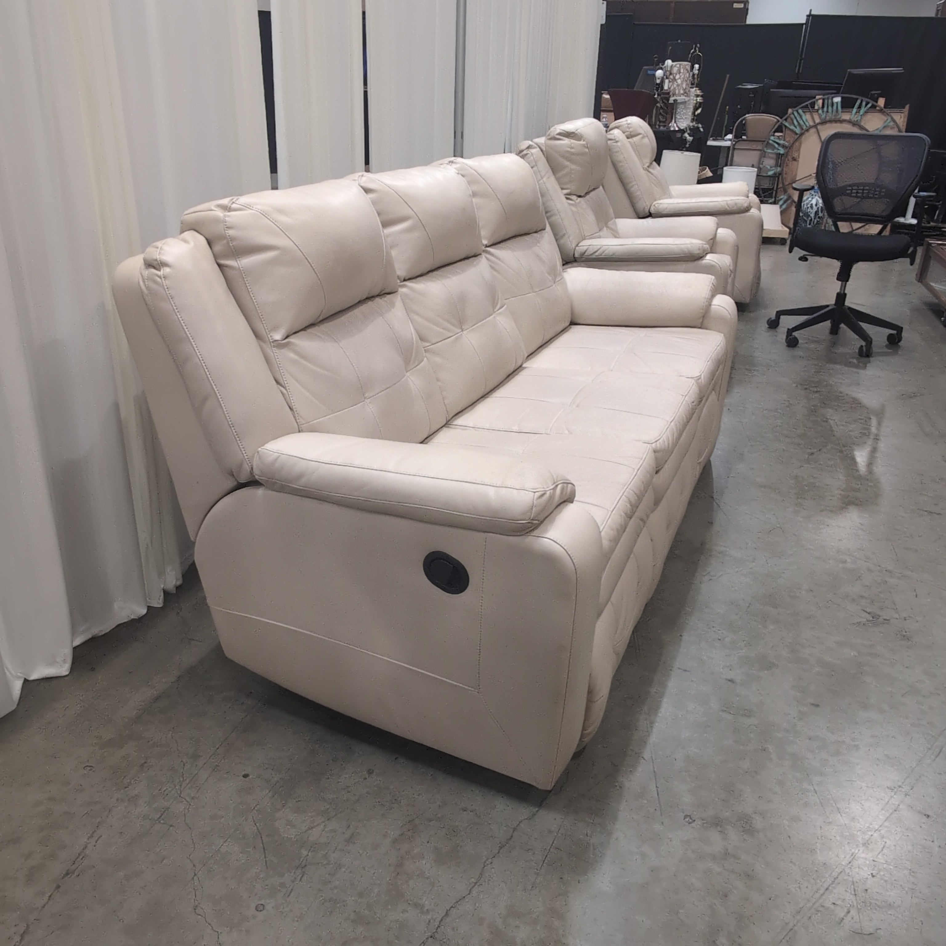 Light Tan Leather Three-Seat Couch with Rolled Arms