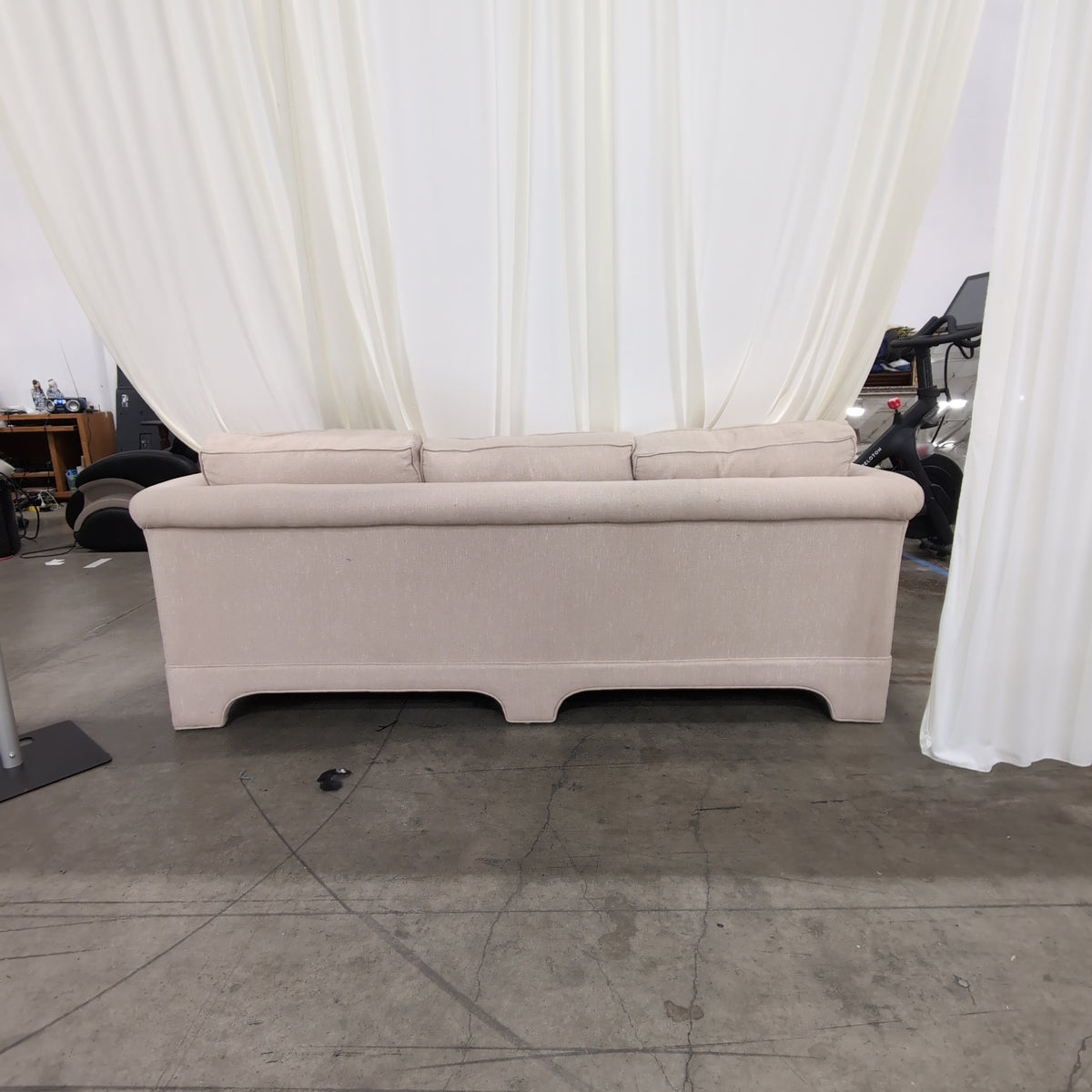 Beige Upholstered Rolled Arm Couch