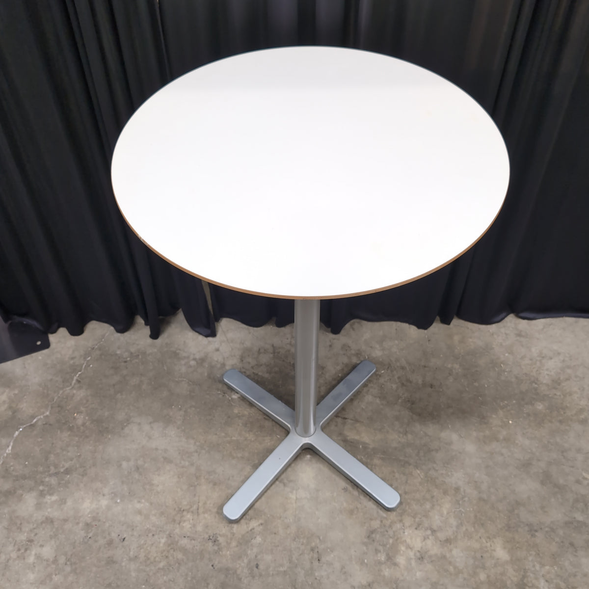 Cream Laminate Round Pub Table with Metal Pedestal Base
