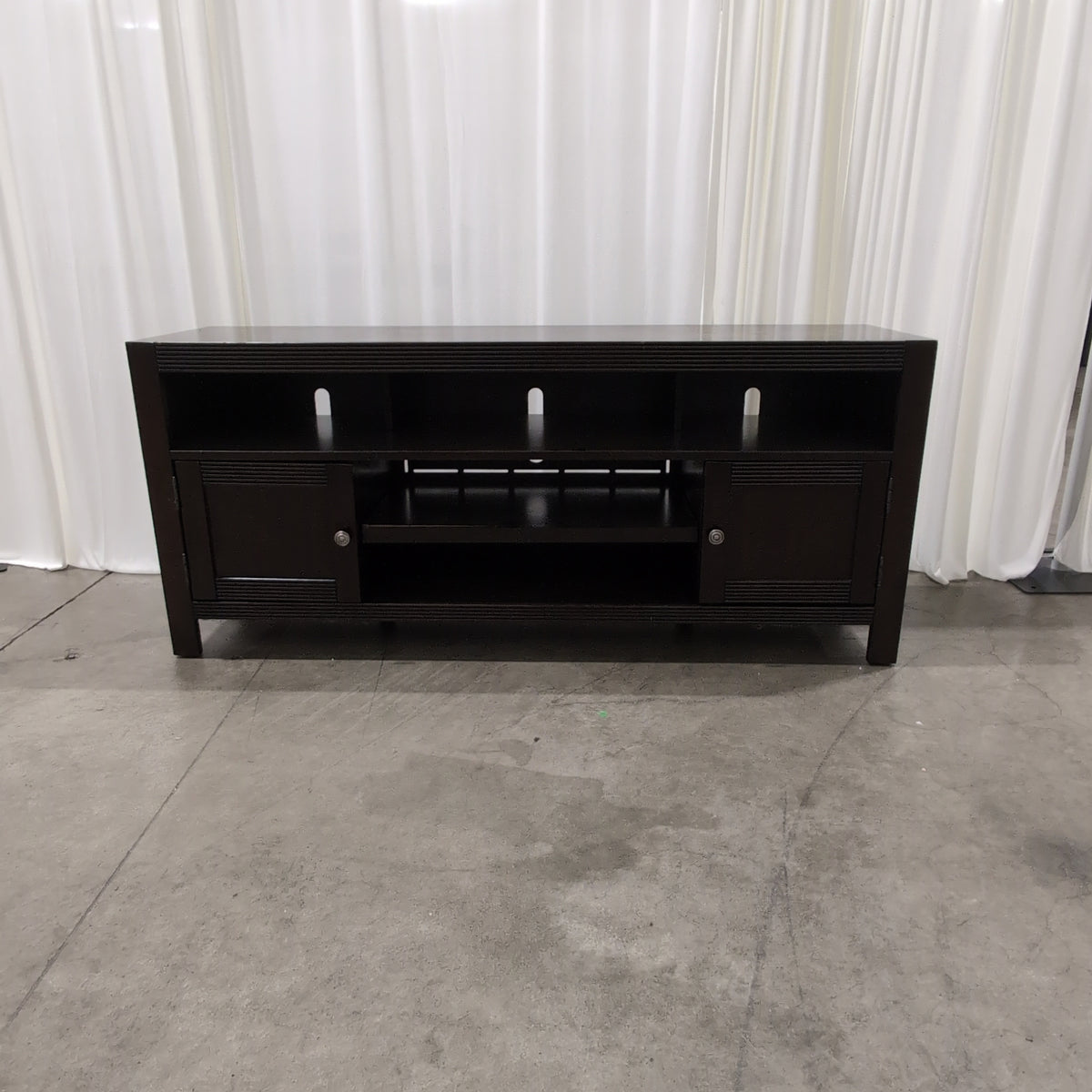 Dark Brown Wood TV Stand with Sliding Doors