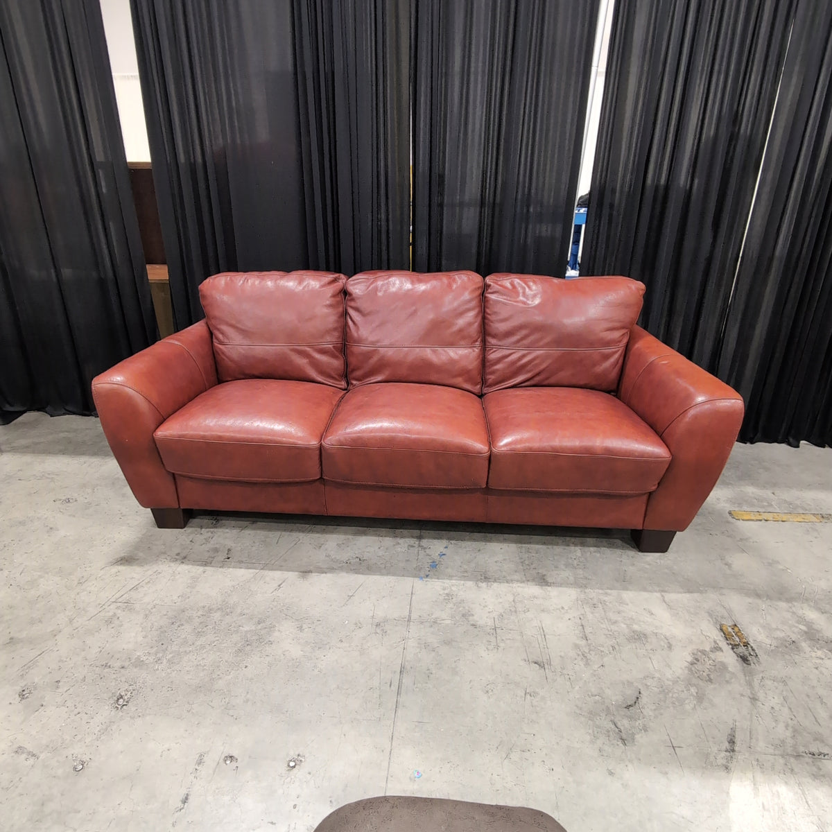 Terracotta Leather Three-Seat Couch