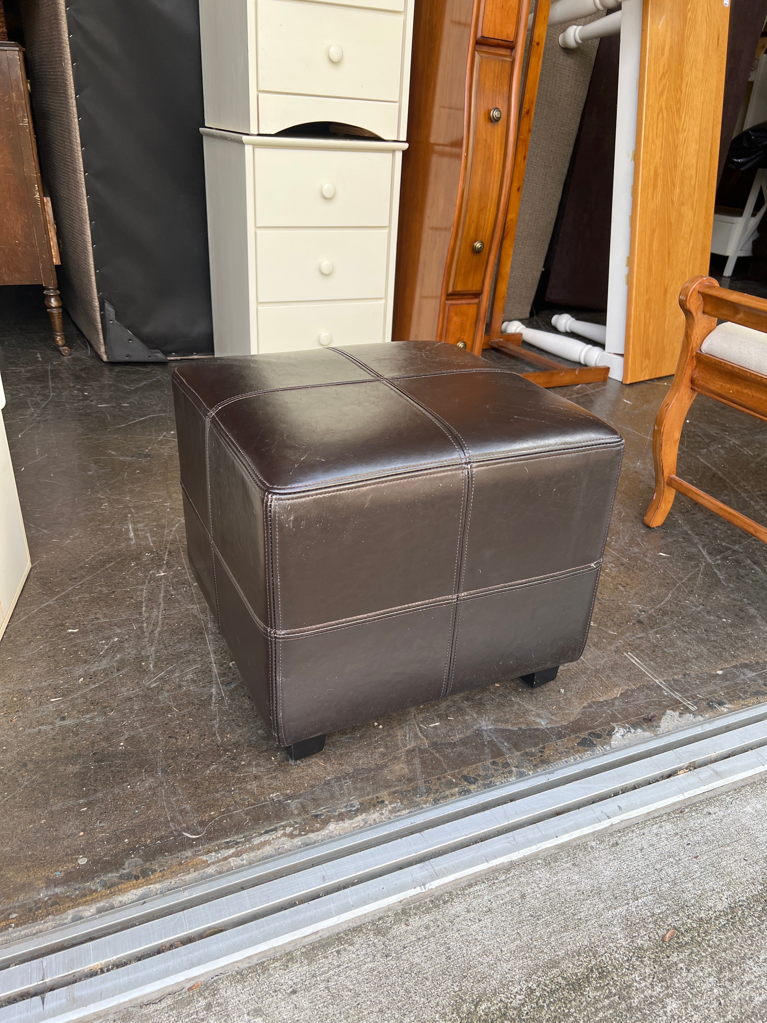 Black Leather Ottoman
