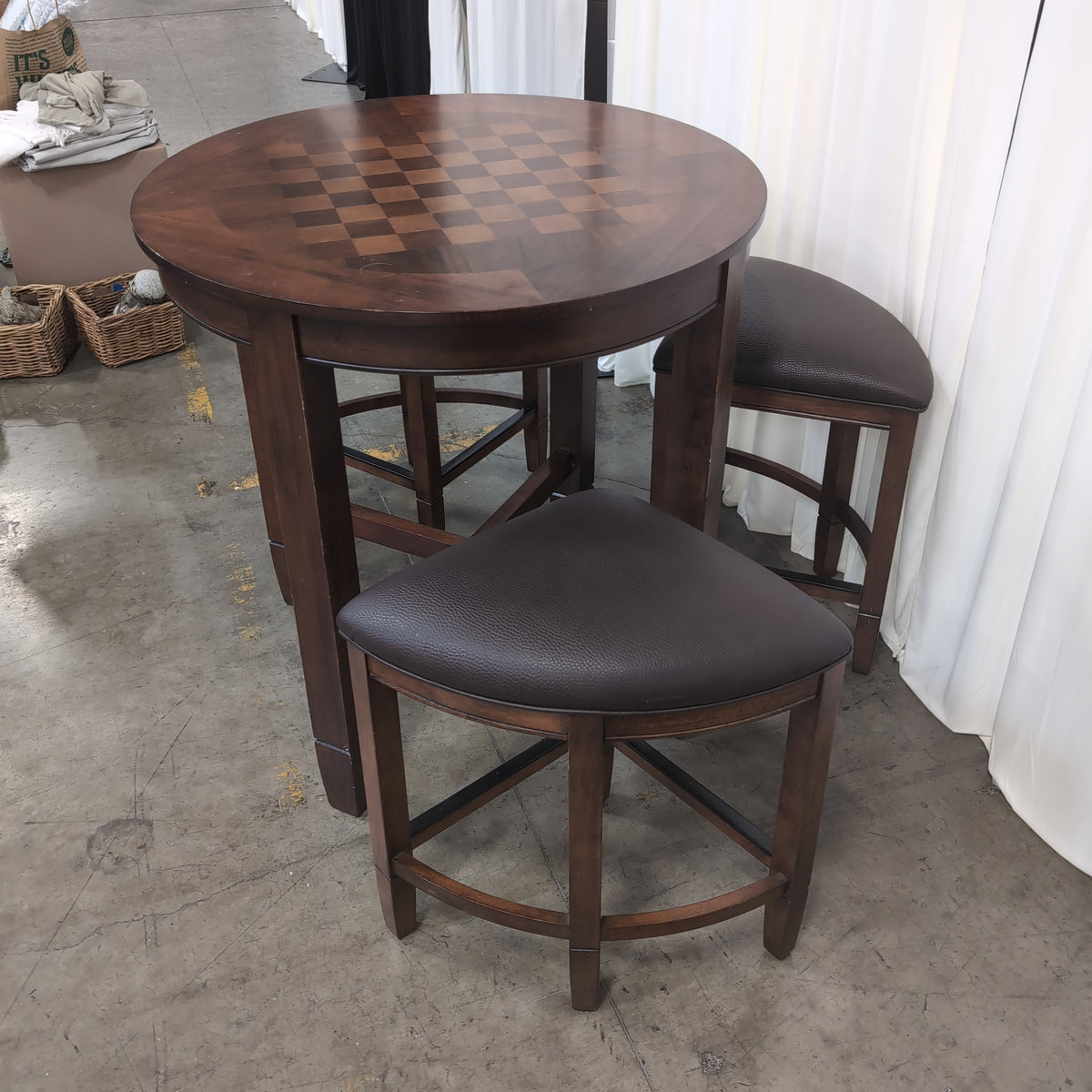 Dark Wood Counter Height Game Table with Three Stools
