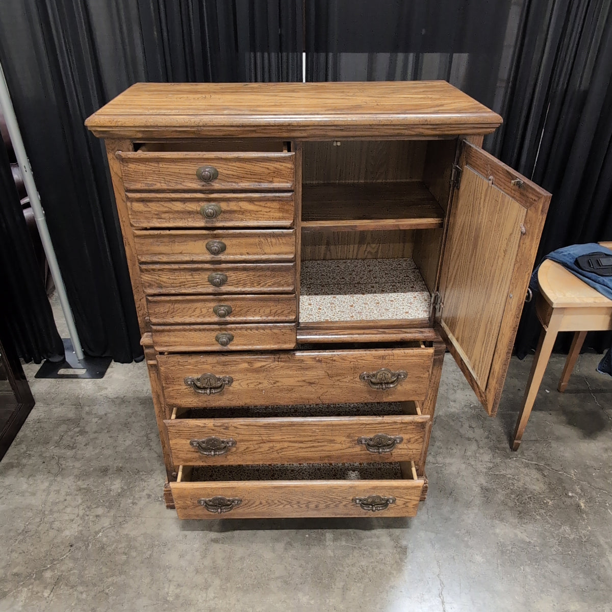 Oak Hardwood Dresser with Stained Glass Door