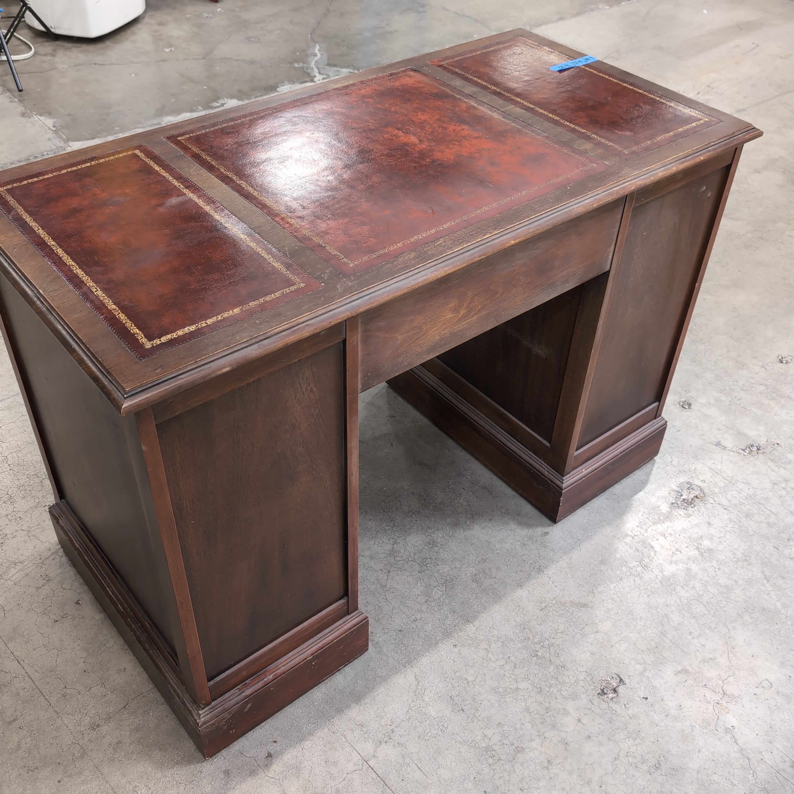 Traditional Dark Wood Pedestal Desk with Inlaid Top
