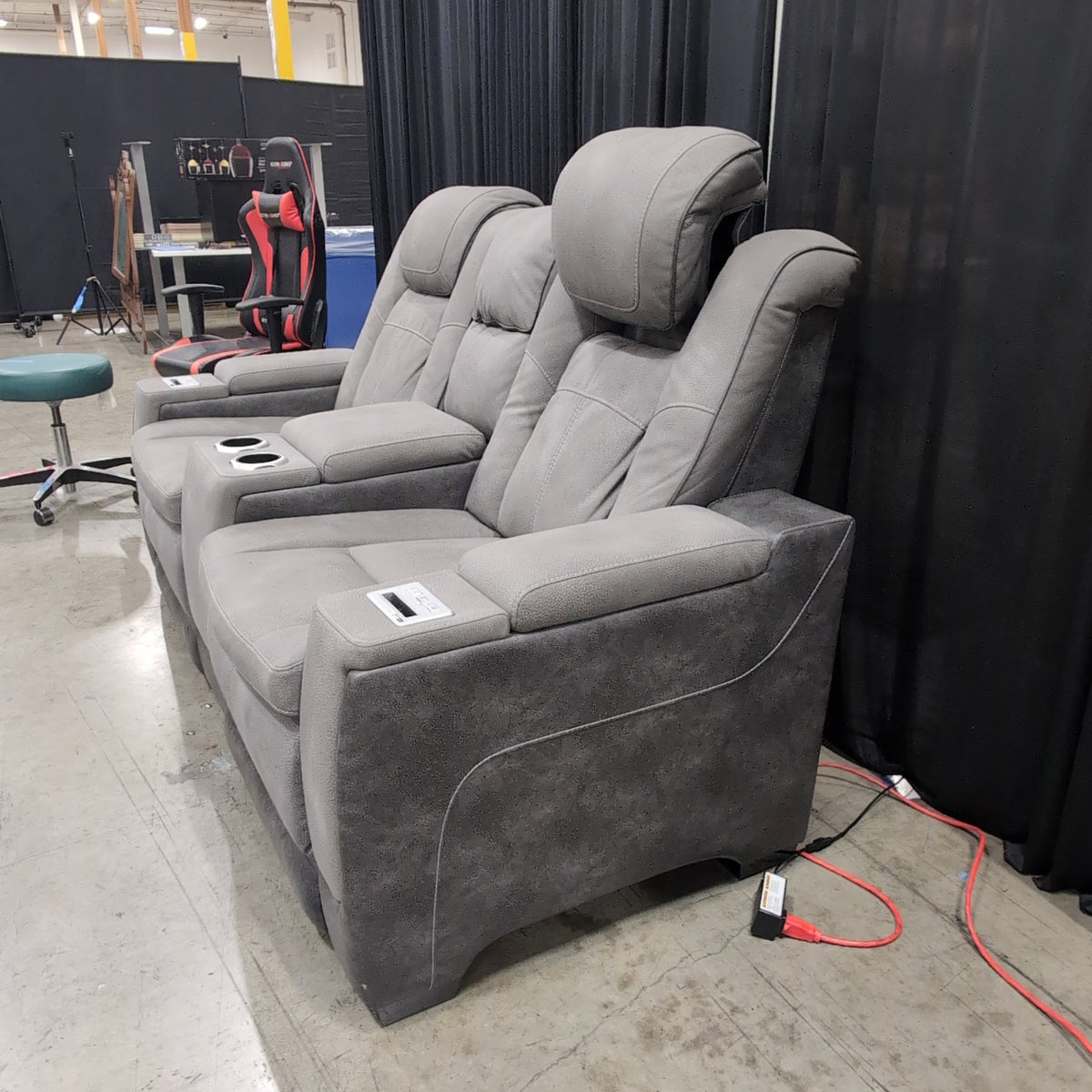 Modular Taupe Fabric Sectional Couch with Ottoman