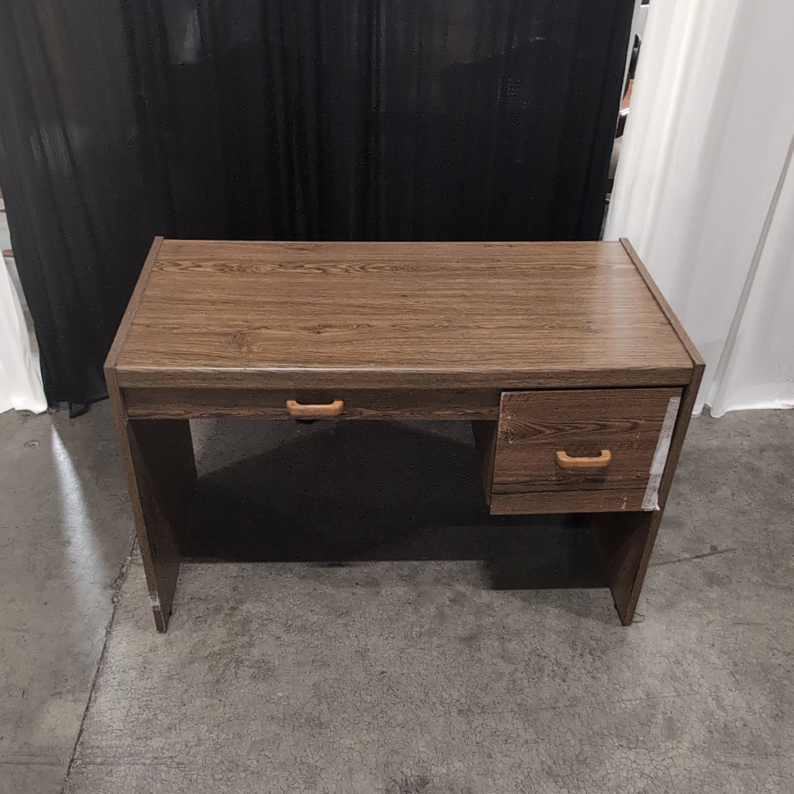 Brown Wood Grain Laminate Desk with Two Drawers