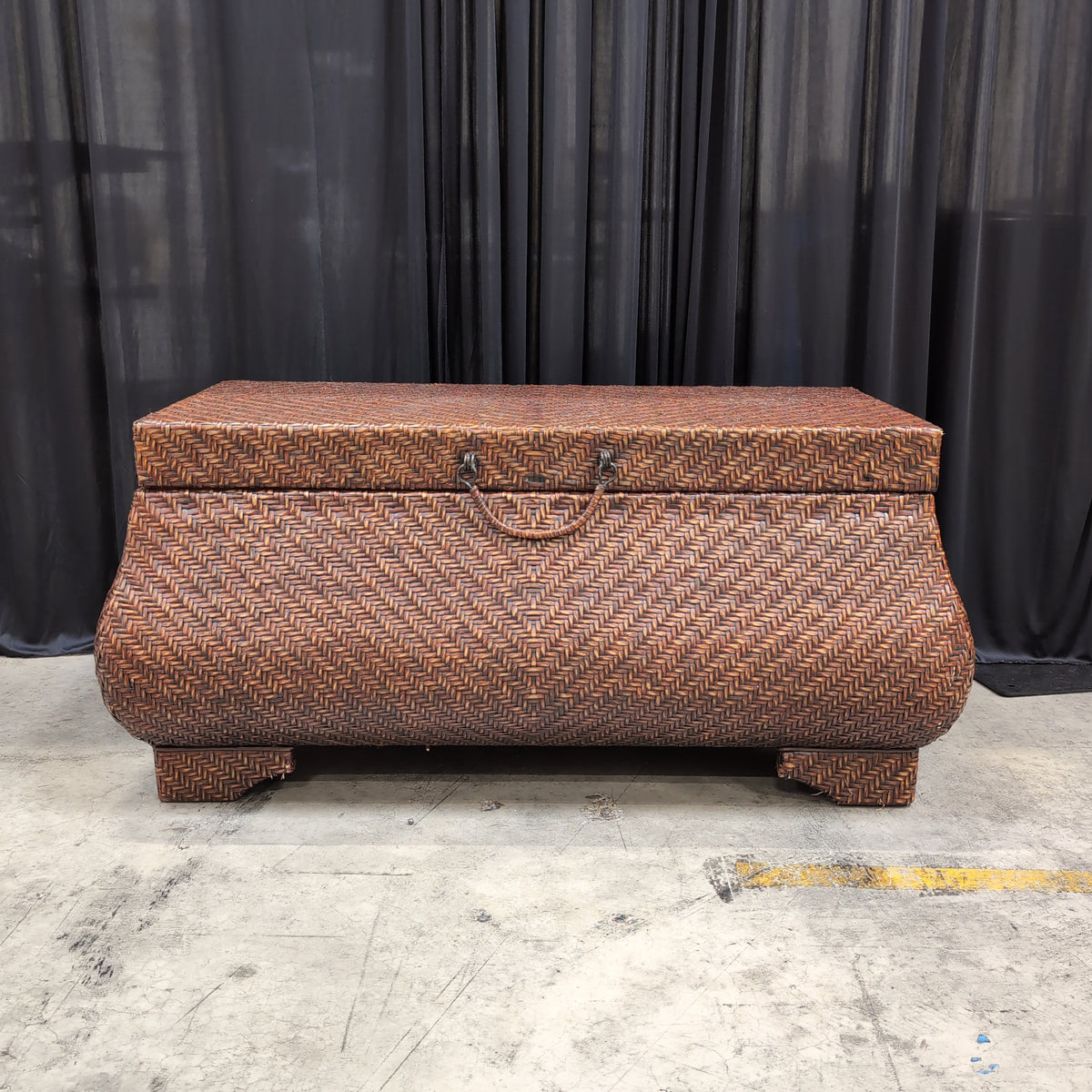 Dark Brown Woven Wicker Storage Chest with Handles