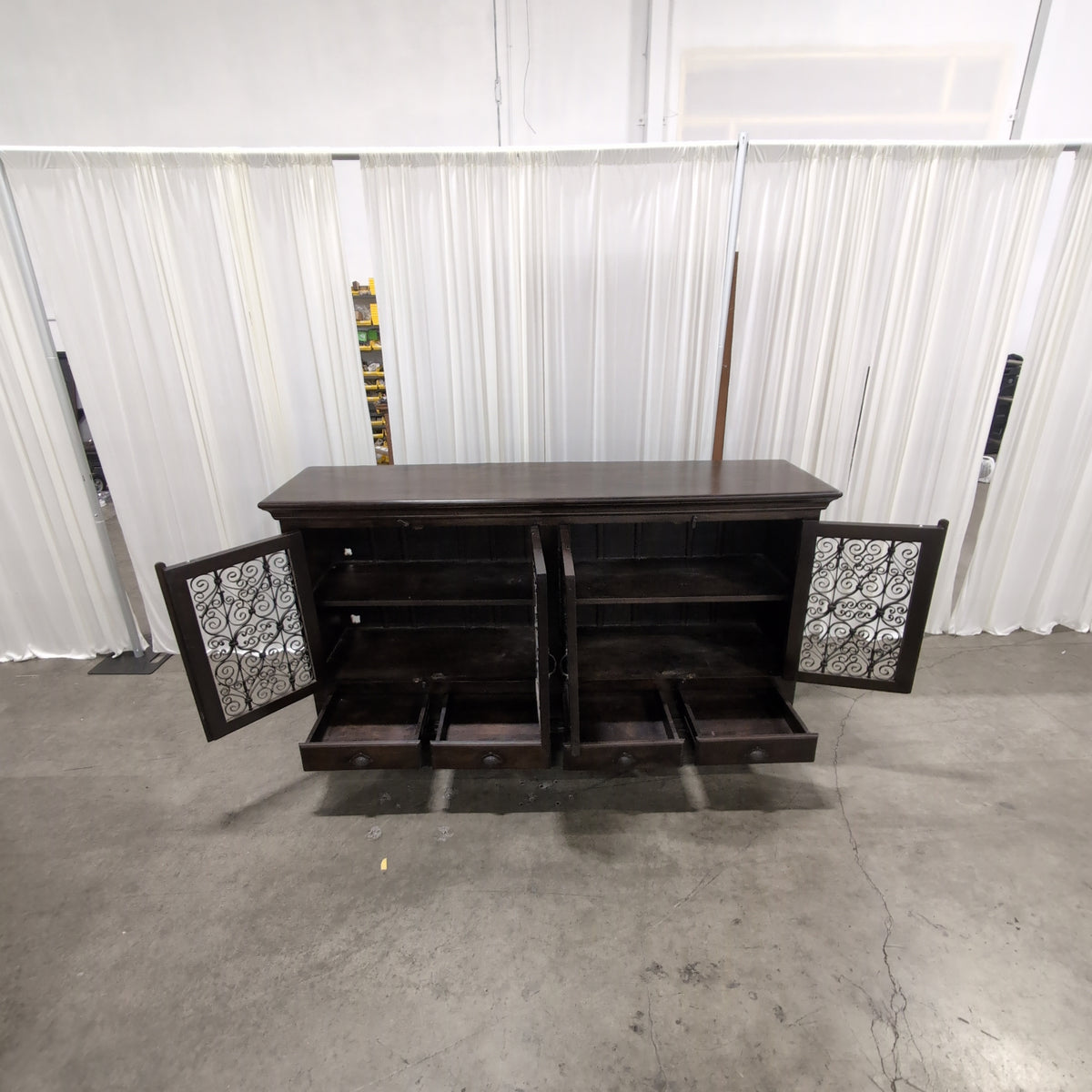 Dark Wood Buffet with Ornate Metal Doors