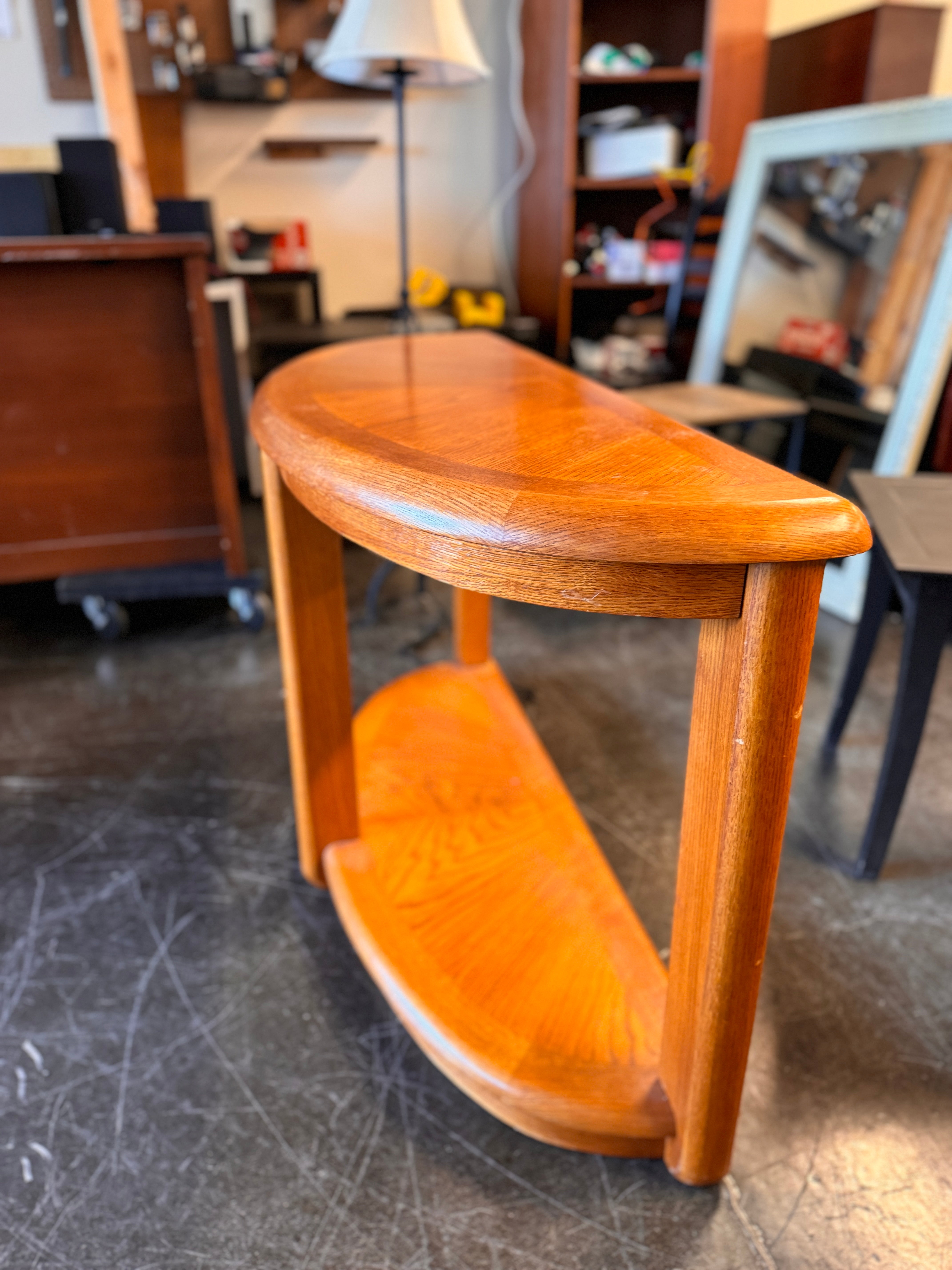 Oak Half-Moon Accent Table