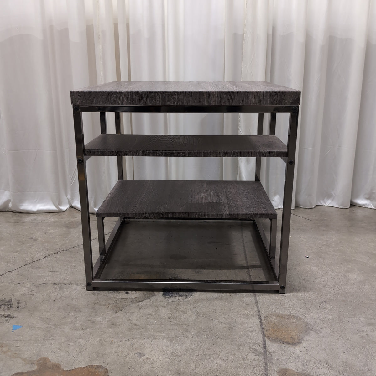 Grey Wood Grain Square End Table with Metal Frame