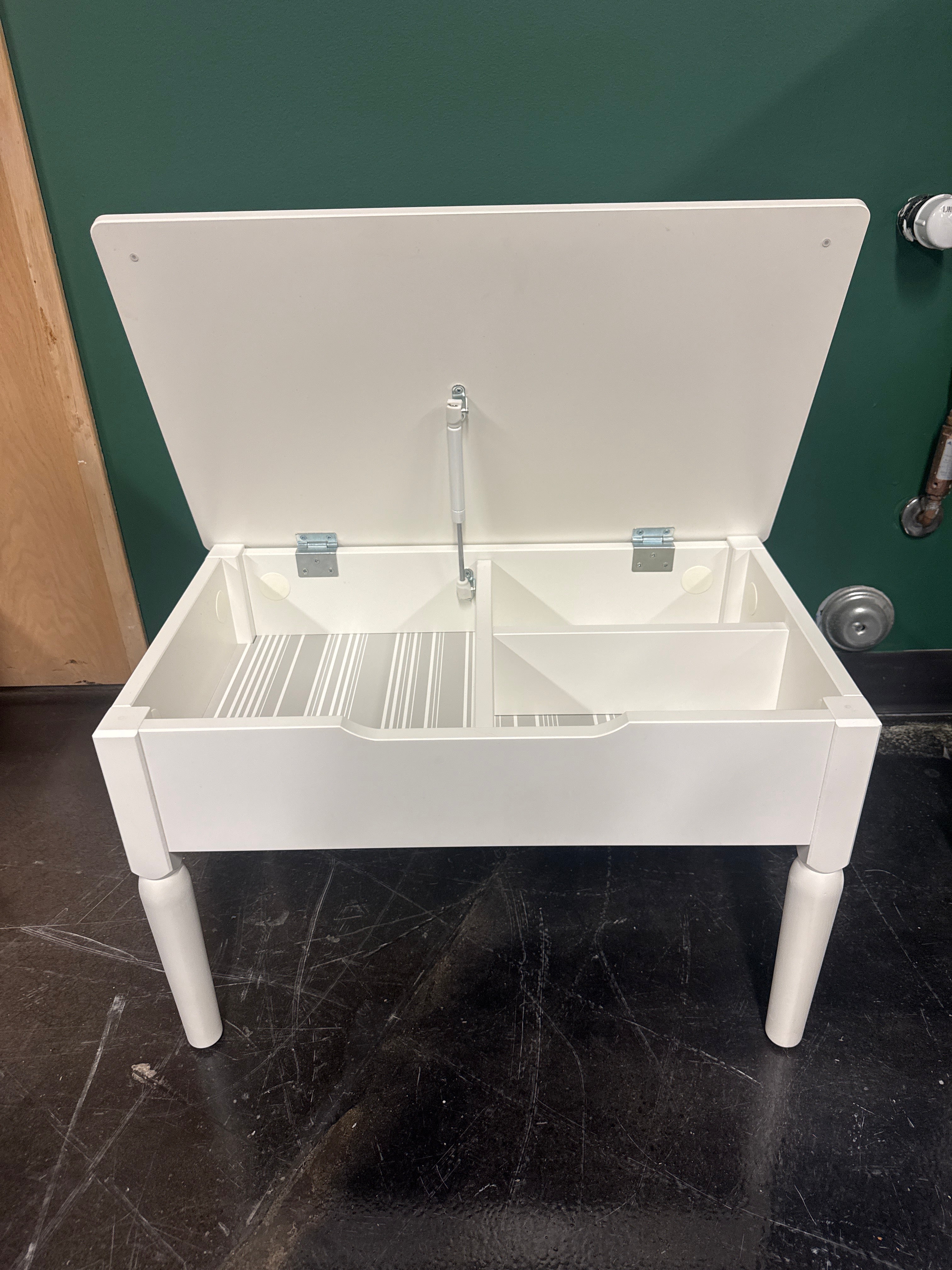 IKEA Tyssdal White Side Table with Pop Up Storage – Rectangular with Tapered Legs