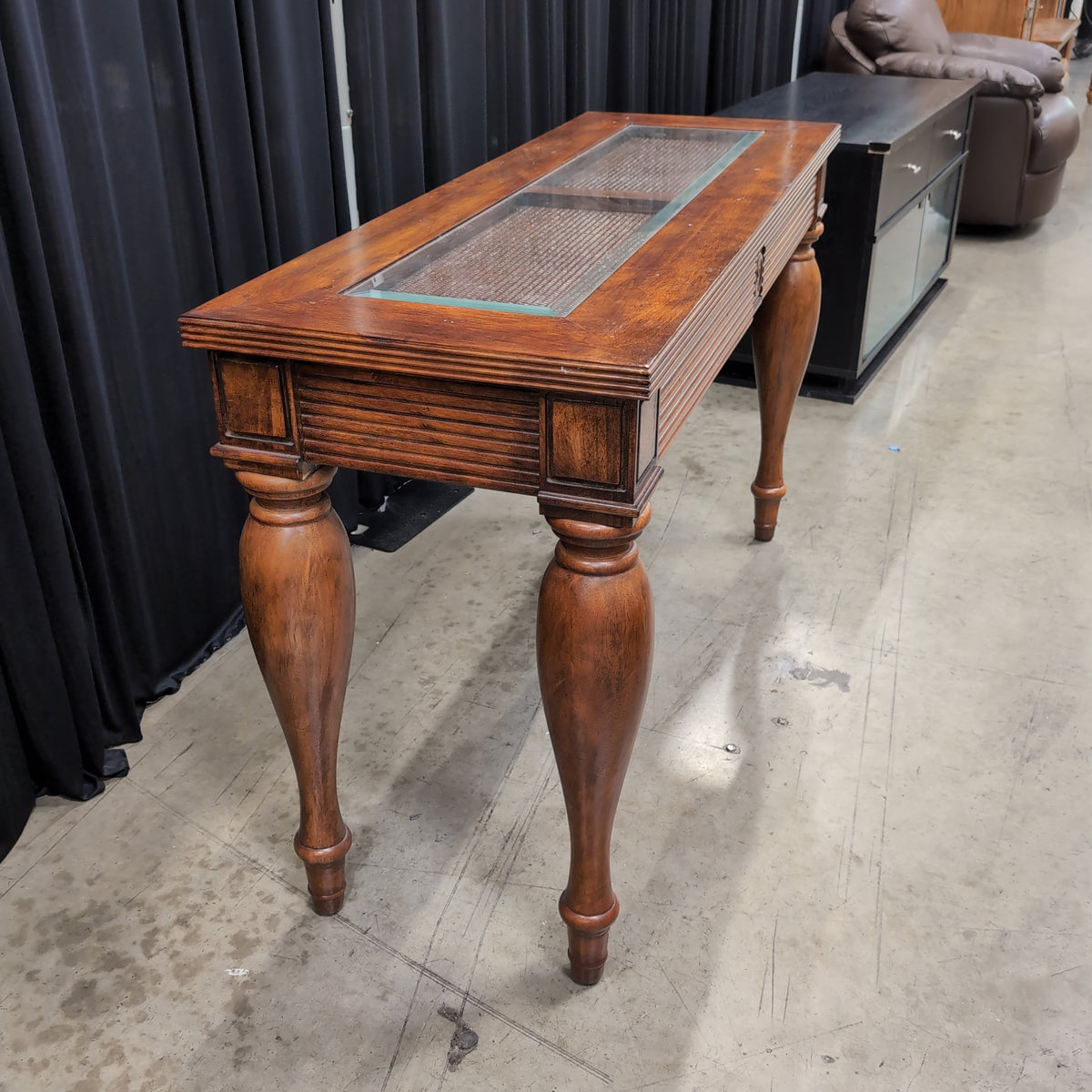 Brown Wood Console Table with Reeded Details