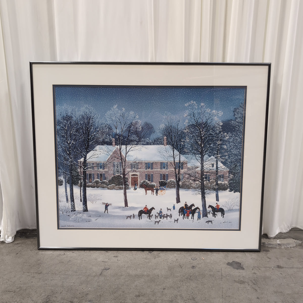 Michel Delacroix Winter Village Scene Print in Silver Frame