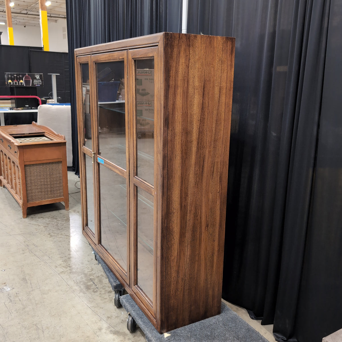Traditional Brown Hardwood China Cabinet with Glass Doors