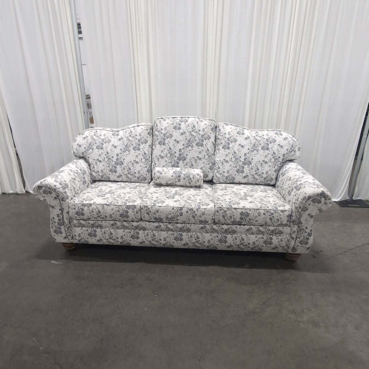Traditional Rolled Arm Grey Floral Couch
