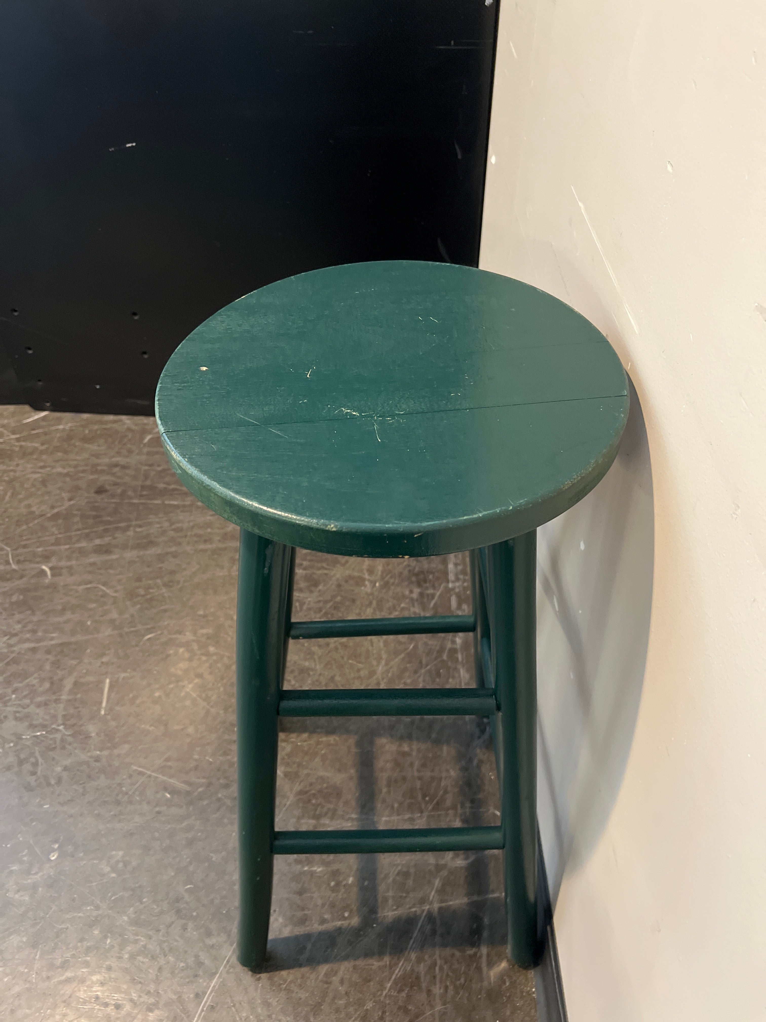 Rustic Dark Green Wooden Stool