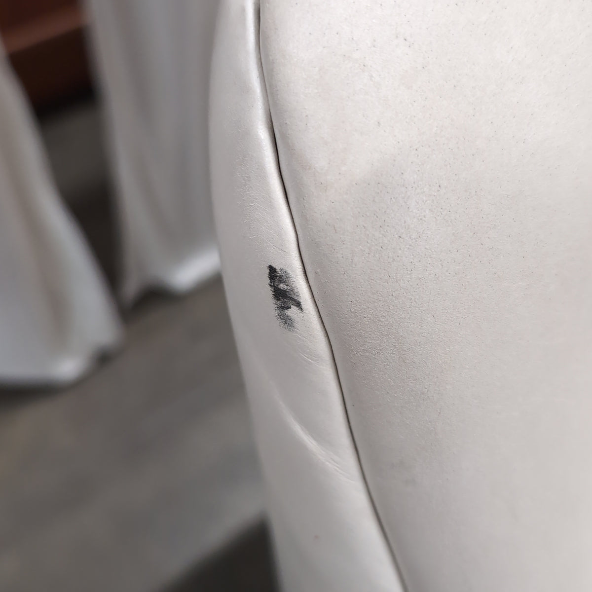 Pair of Antropologie Off-White Upholstered Arm Chair with Tapered Metal Legs