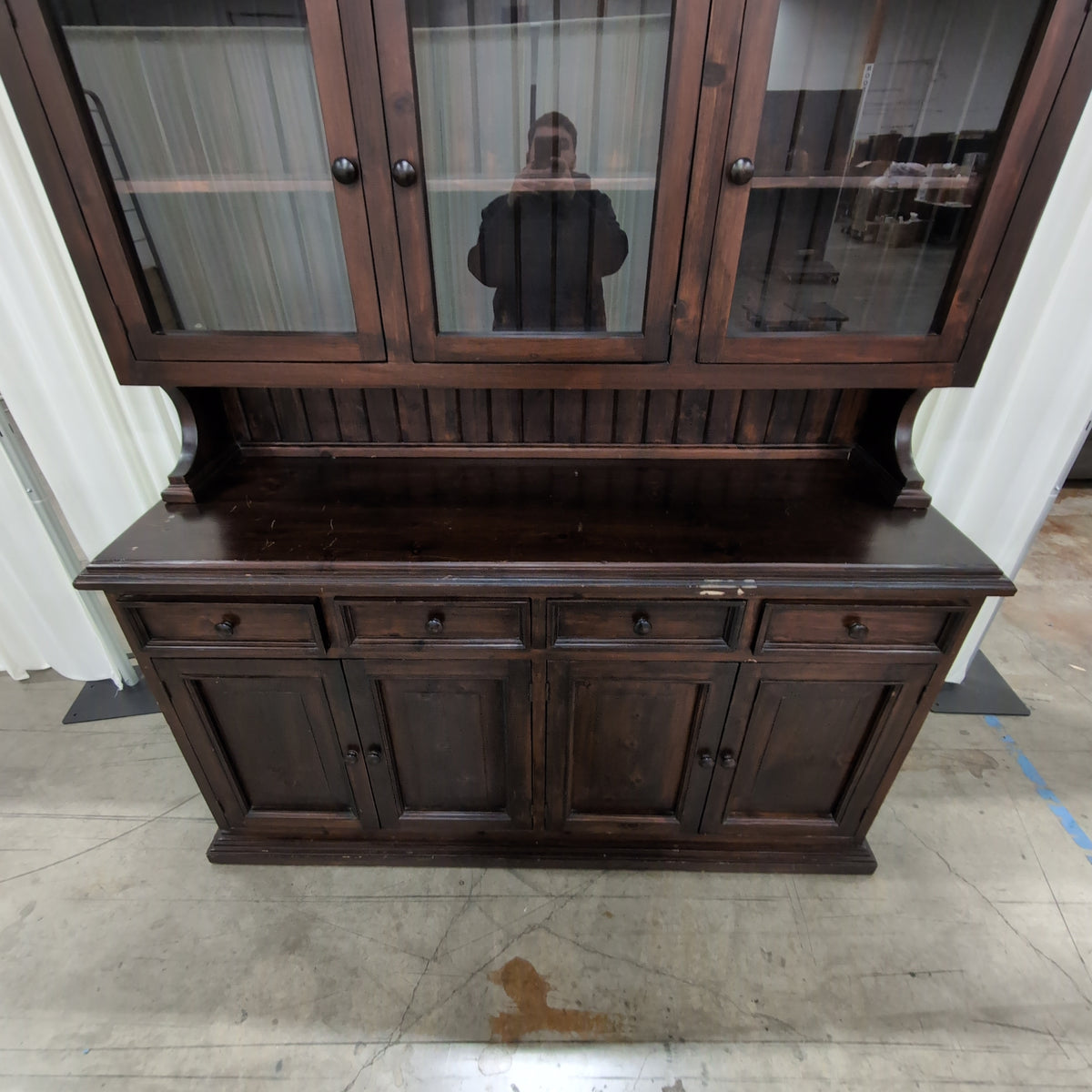 Dark Stained Hardwood China Cabinet and Buffet Set