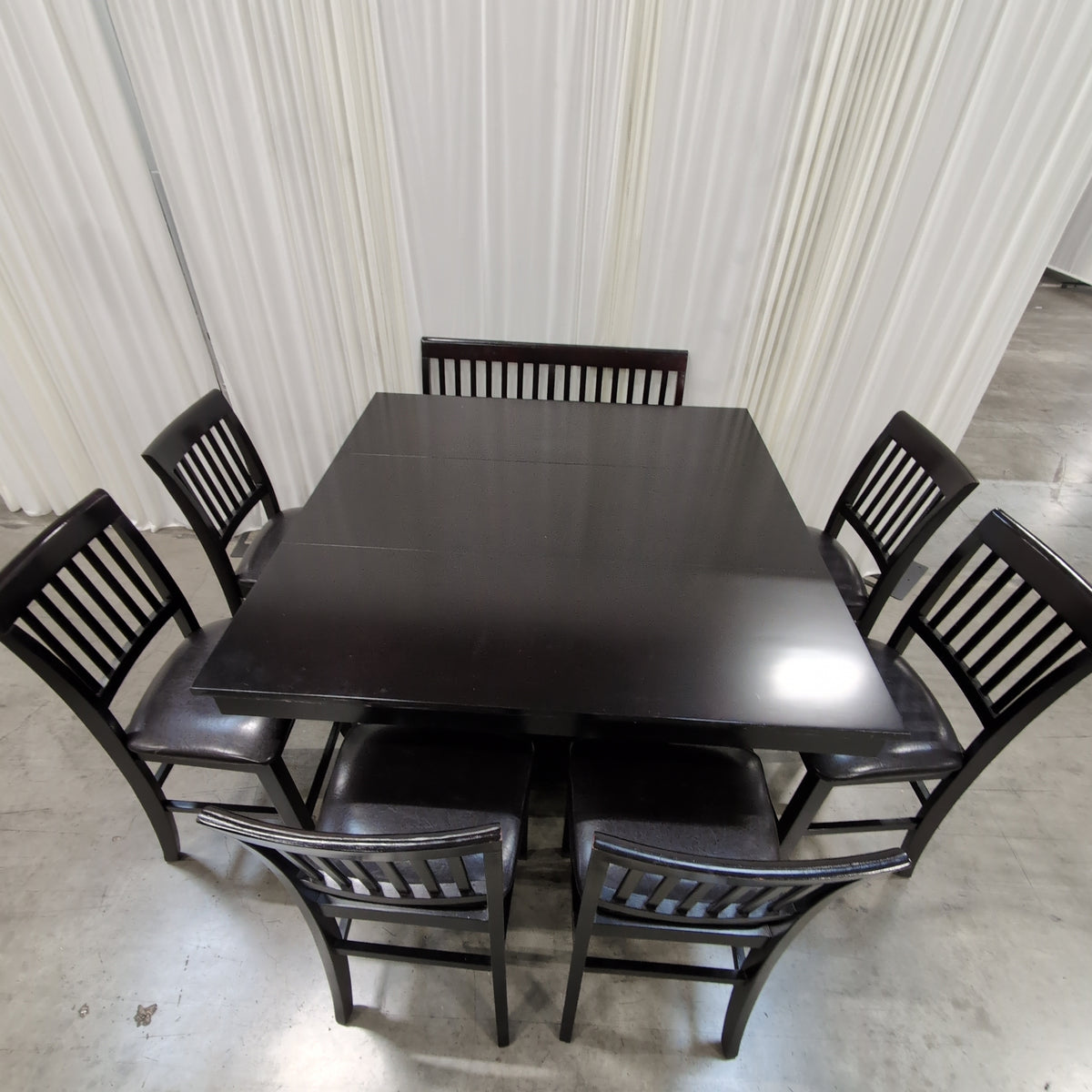 Dark Wood Rectangular Dining Table with Six Chairs