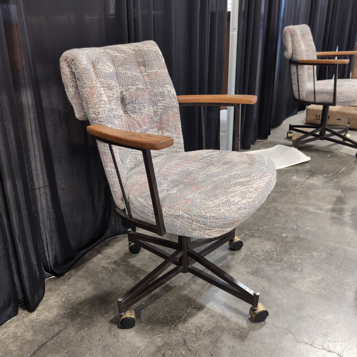 Patterned Upholstered Office Chair with Wood Arms