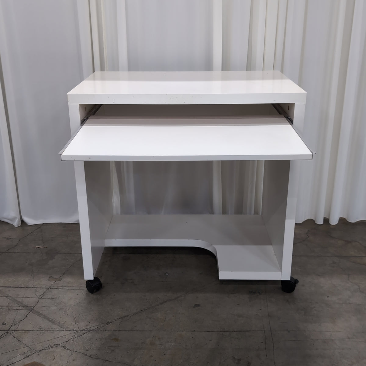 White Minimalist Desk with Pull-Out Shelf