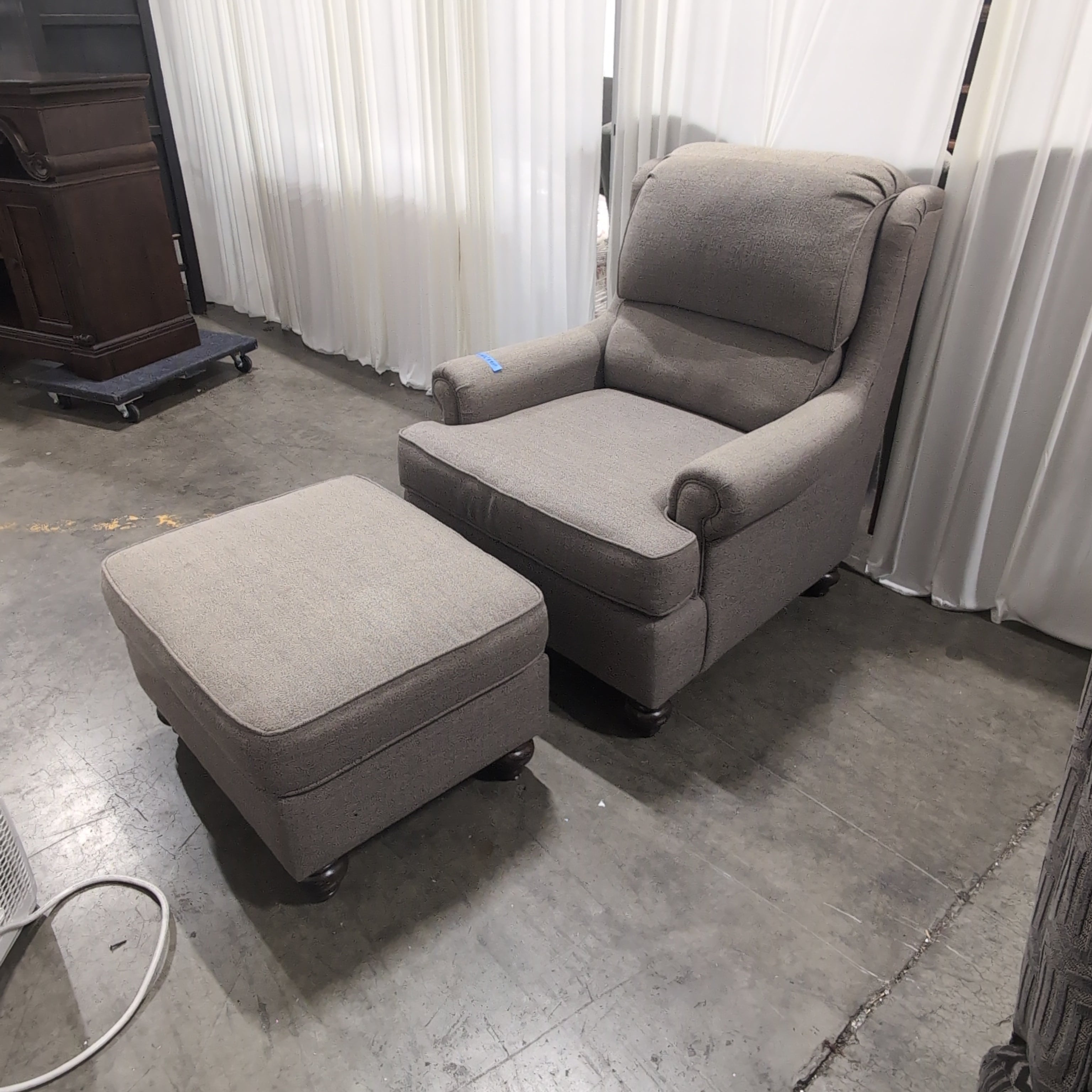 Grey Fabric Recliner with Matching Ottoman