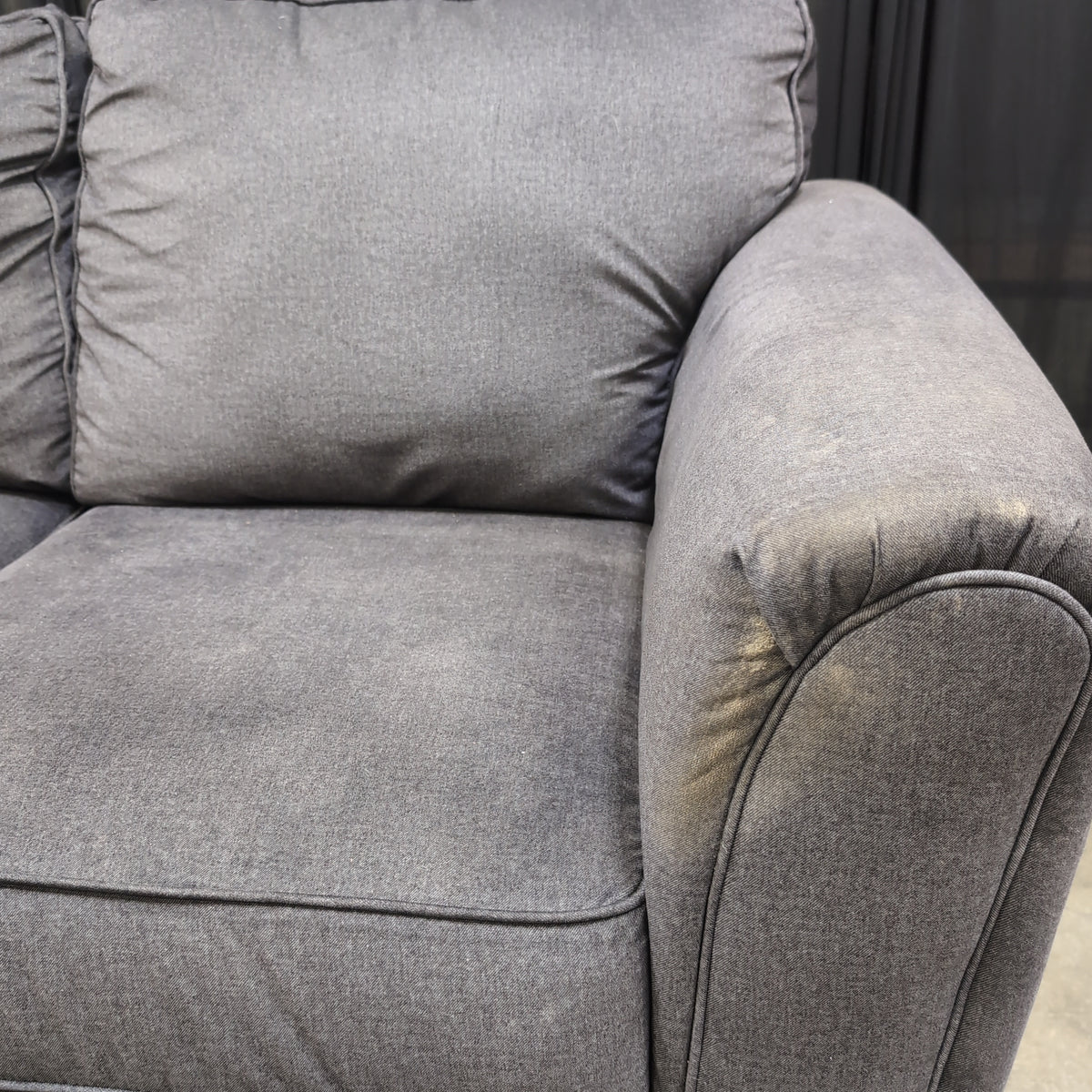 Dark Gray Fabric Loveseat with Rolled Arms