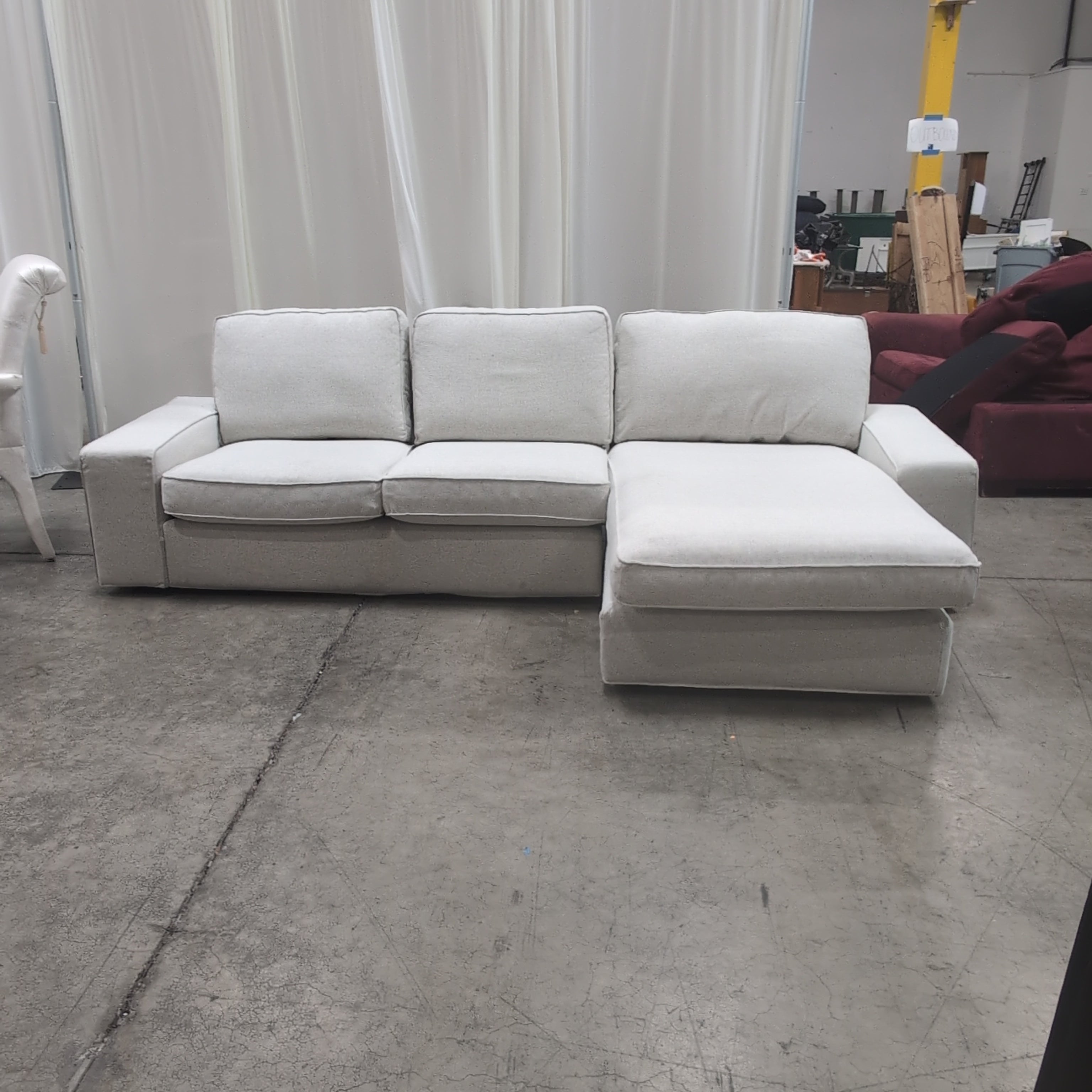 Light Beige Fabric L-Shaped Sectional Couch
