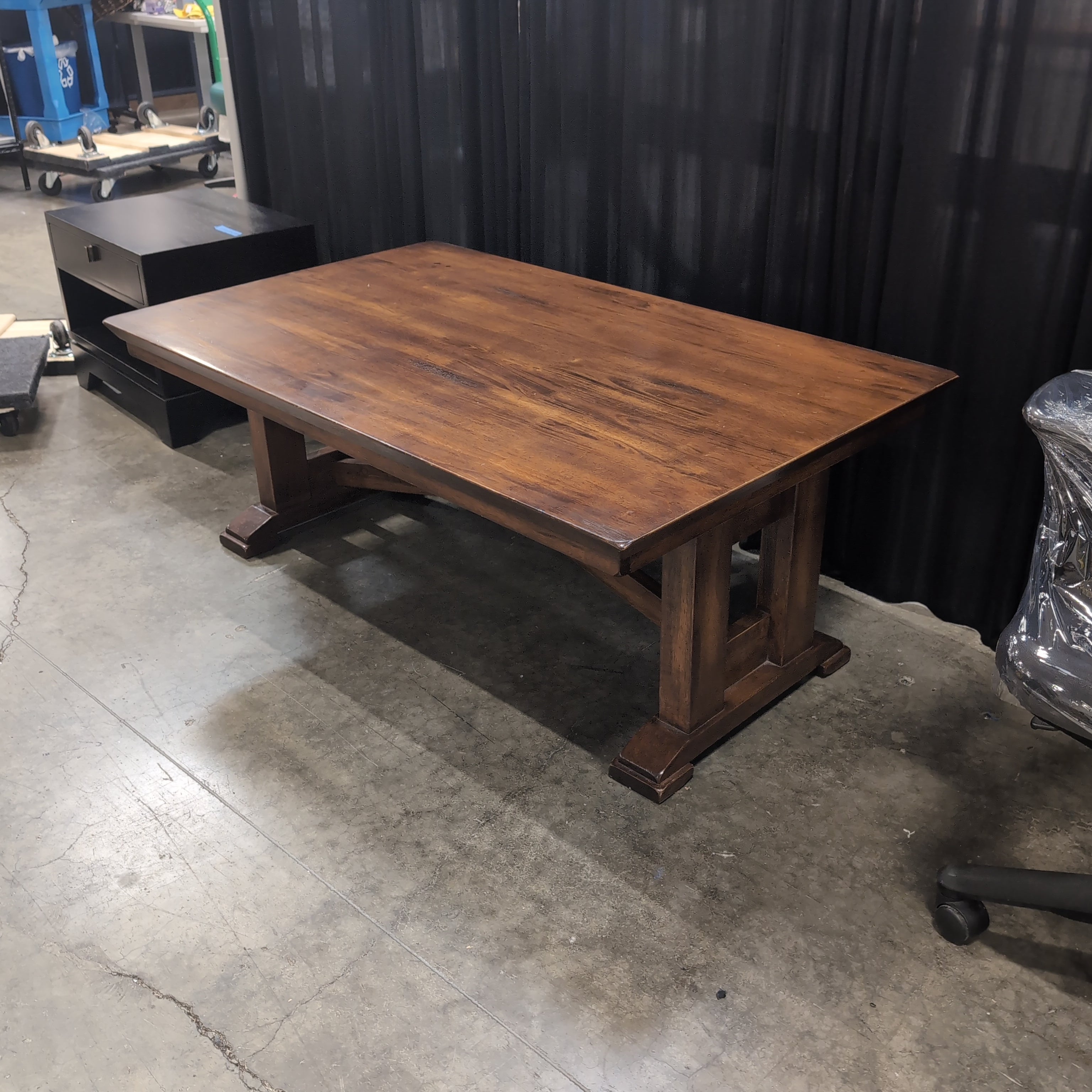 Square Top Trestle Base Coffee Table in Dark Wood