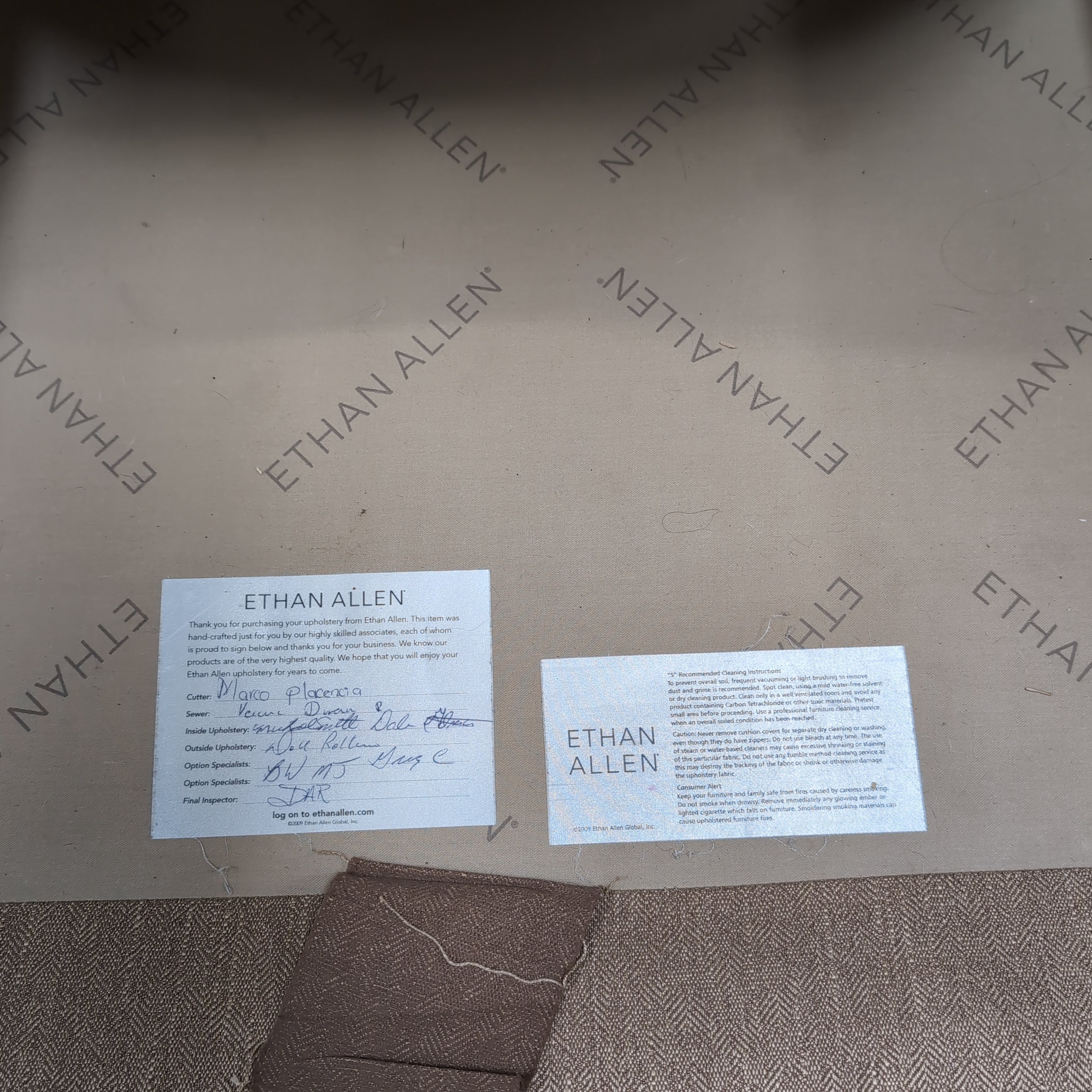 Tan Woven Fabric Three-Cushion Couch