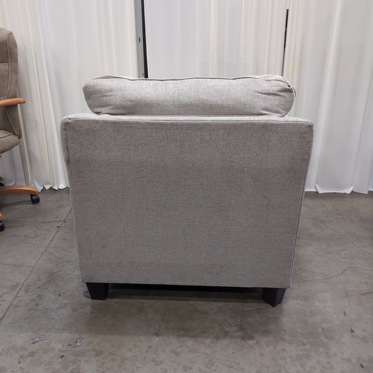 Light Grey Upholstered Armchair with Piped Edges