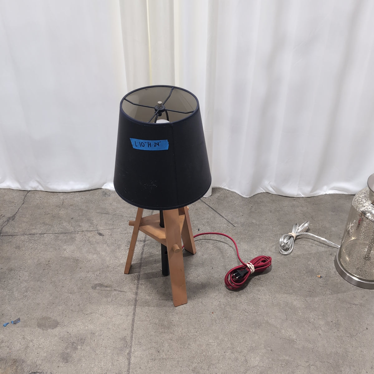 Light Wood Tripod Table Lamp L:10" H:24"