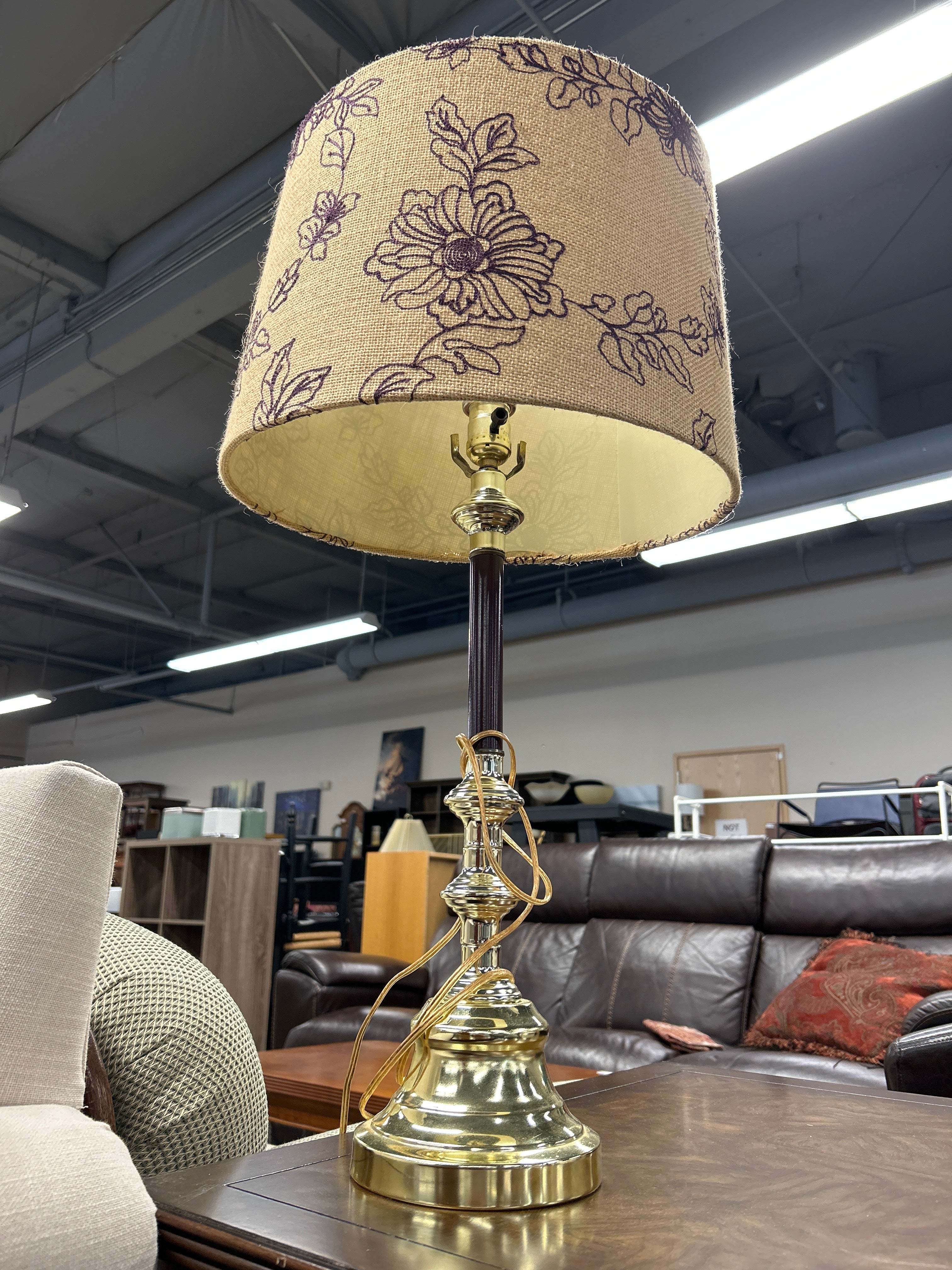 Silver Lamp with Linen Floral Shade