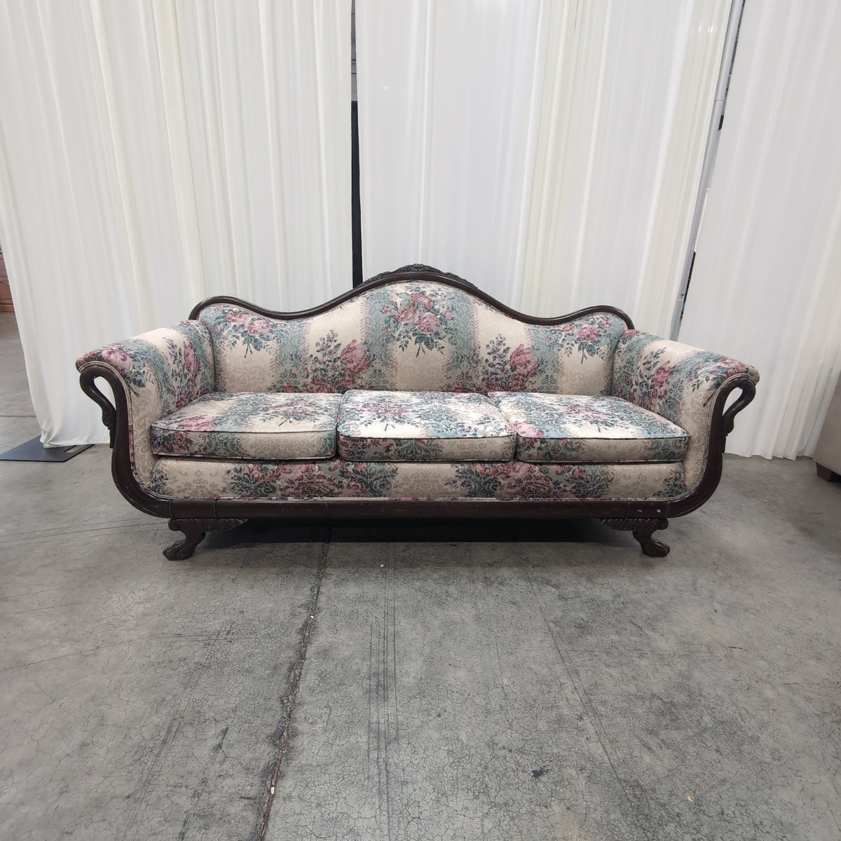 Traditional Carved Wood Daybed with Floral Upholstery