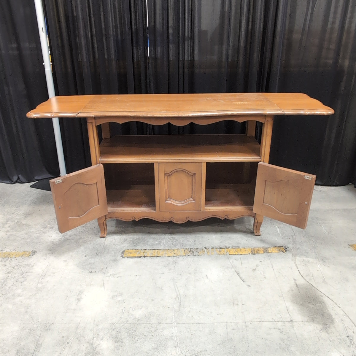 French Provincial Wood TV Stand with Drop-Leaf Sides