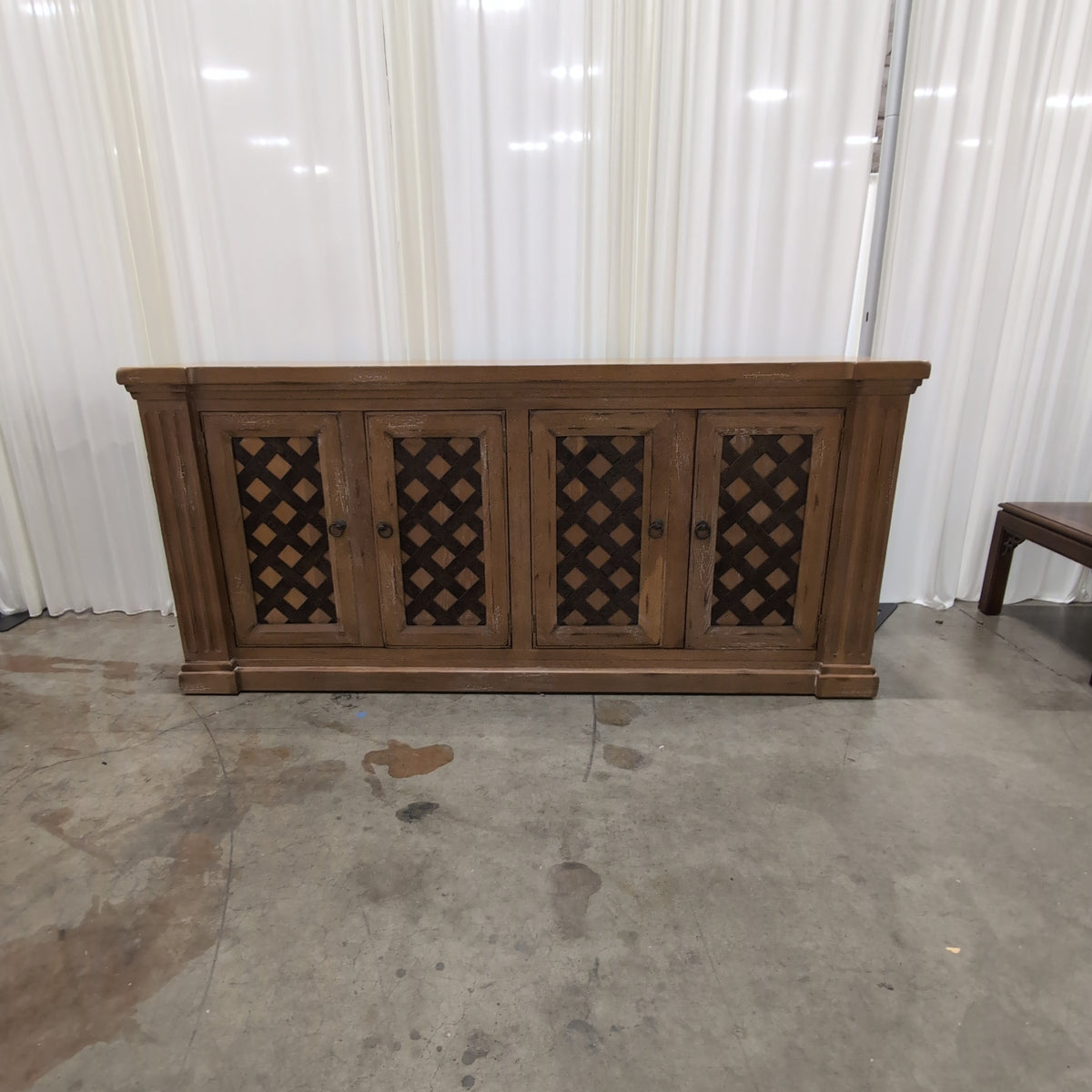 Light Wood Four-Door Buffet with Lattice Panels