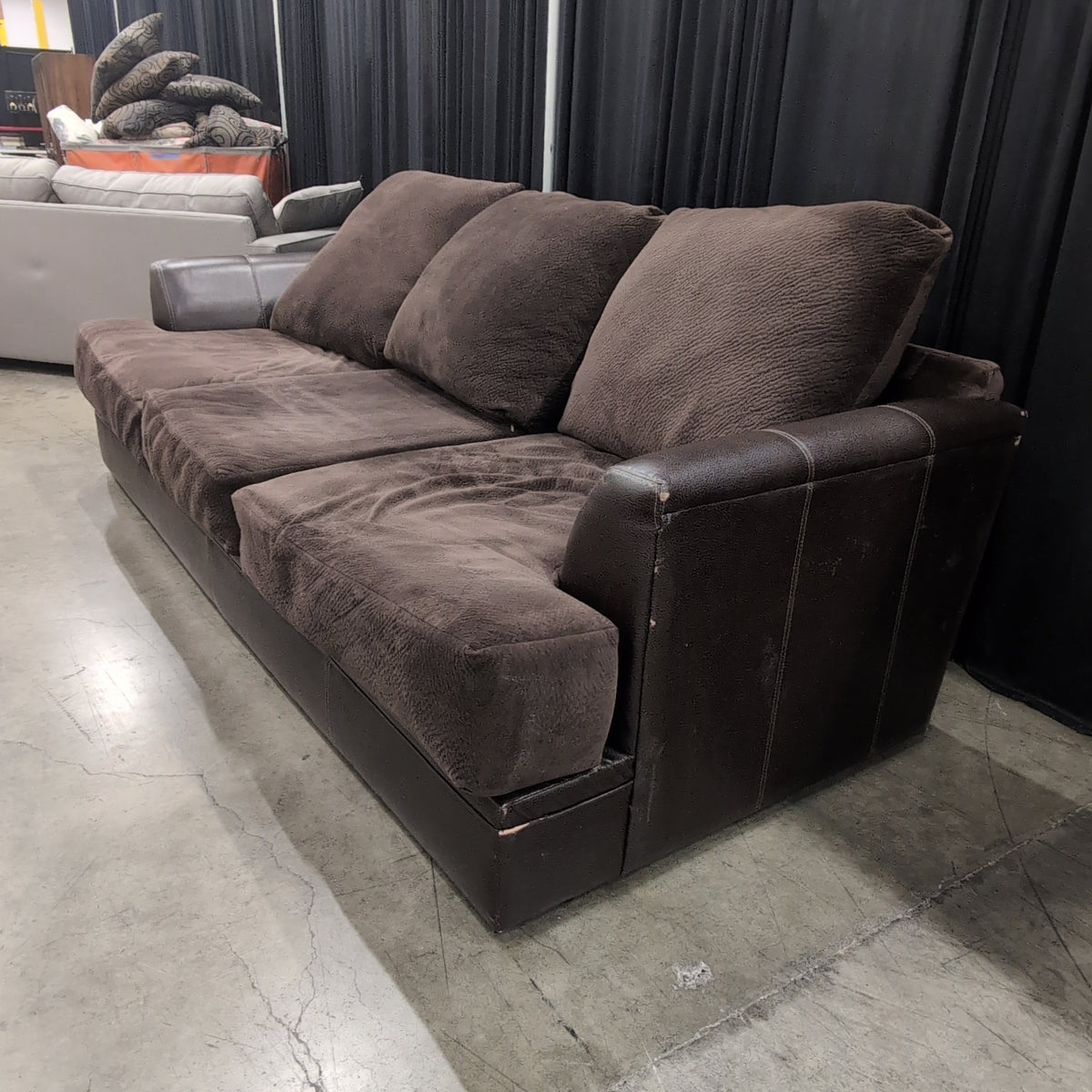 Brown Microfiber Couch with Glass Panel
