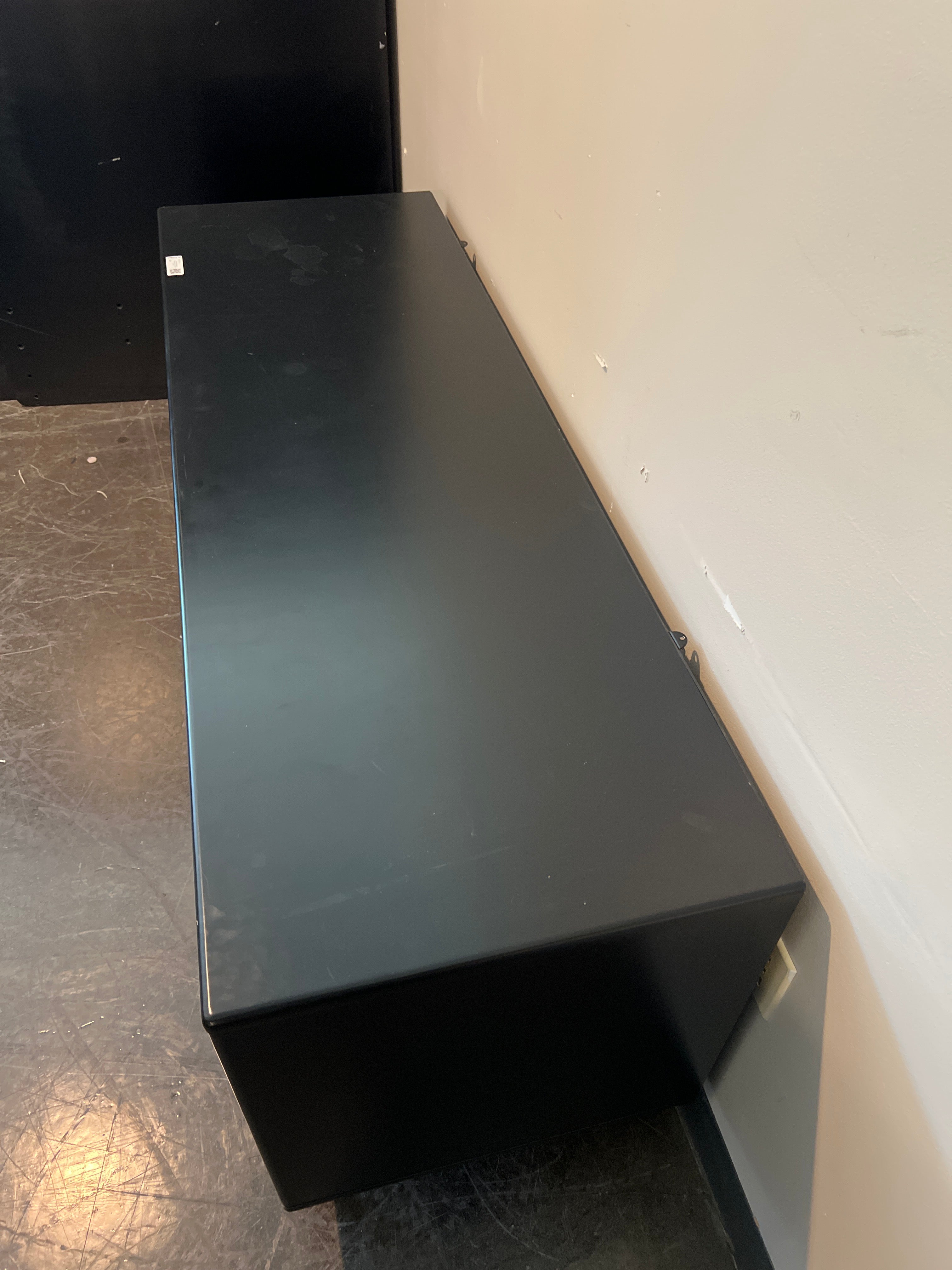 Modern Black Media Console with Hex Pattern Doors