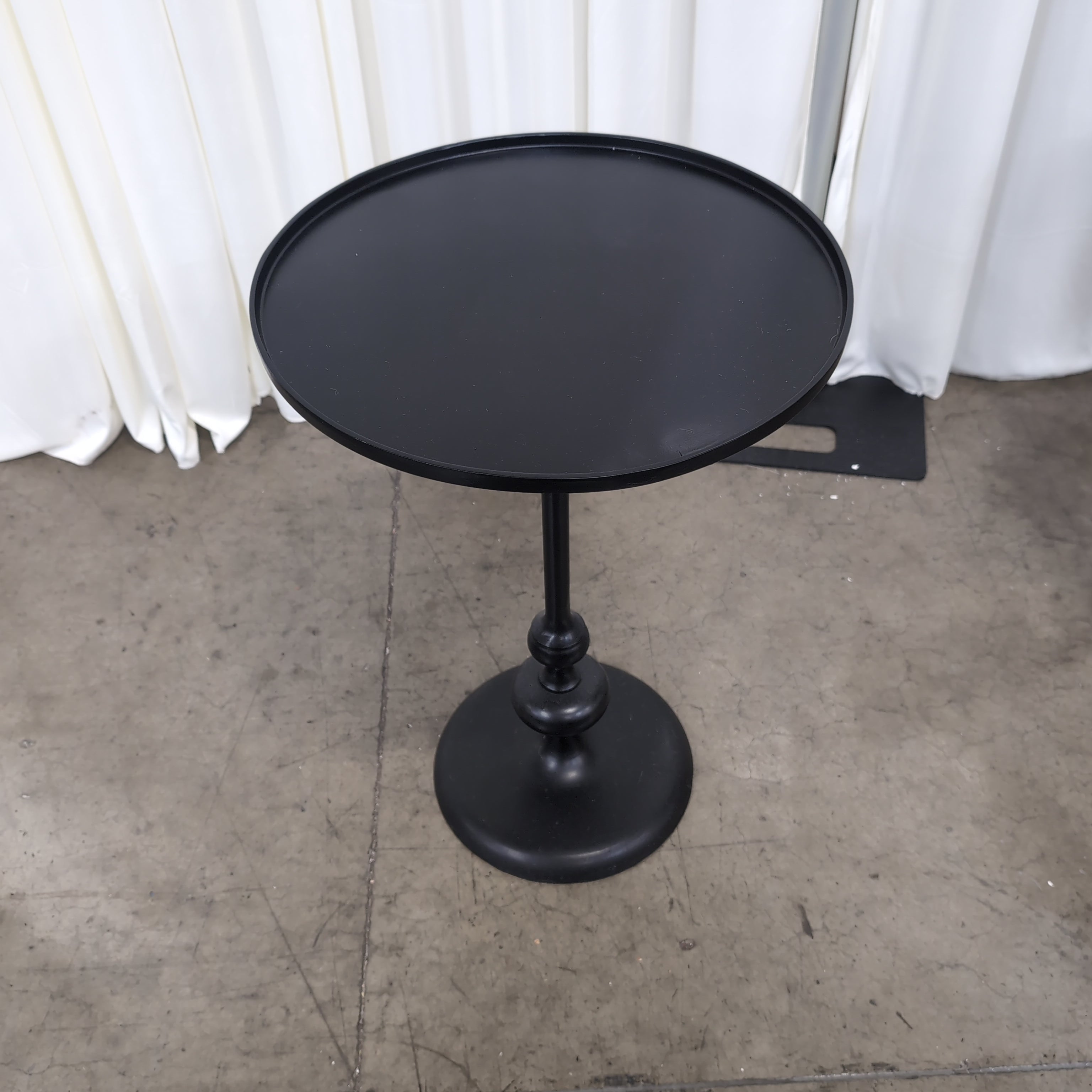 Black Iron Pedestal End Table with Tray Top