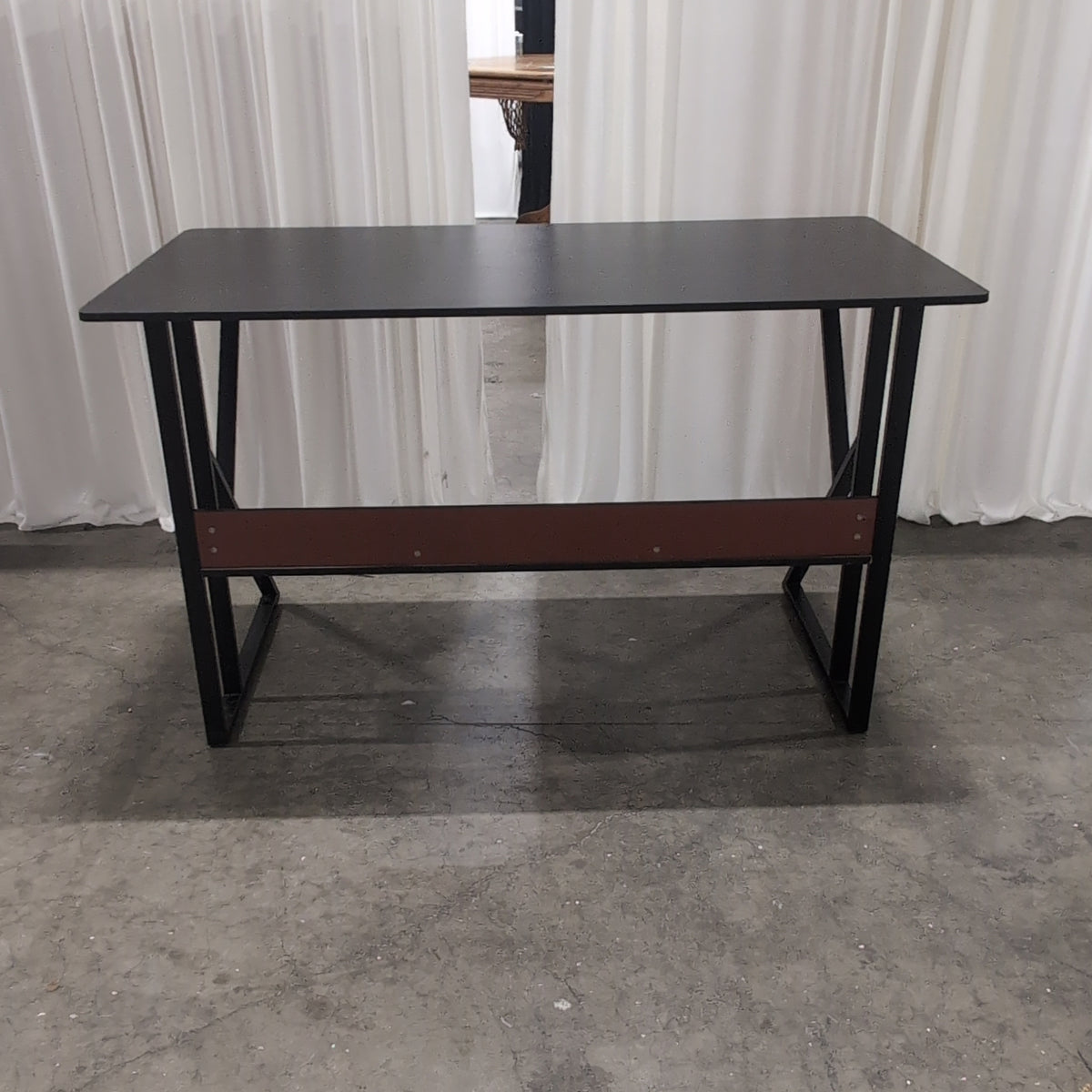 Industrial Black Wood Top Desk with Brown Accent