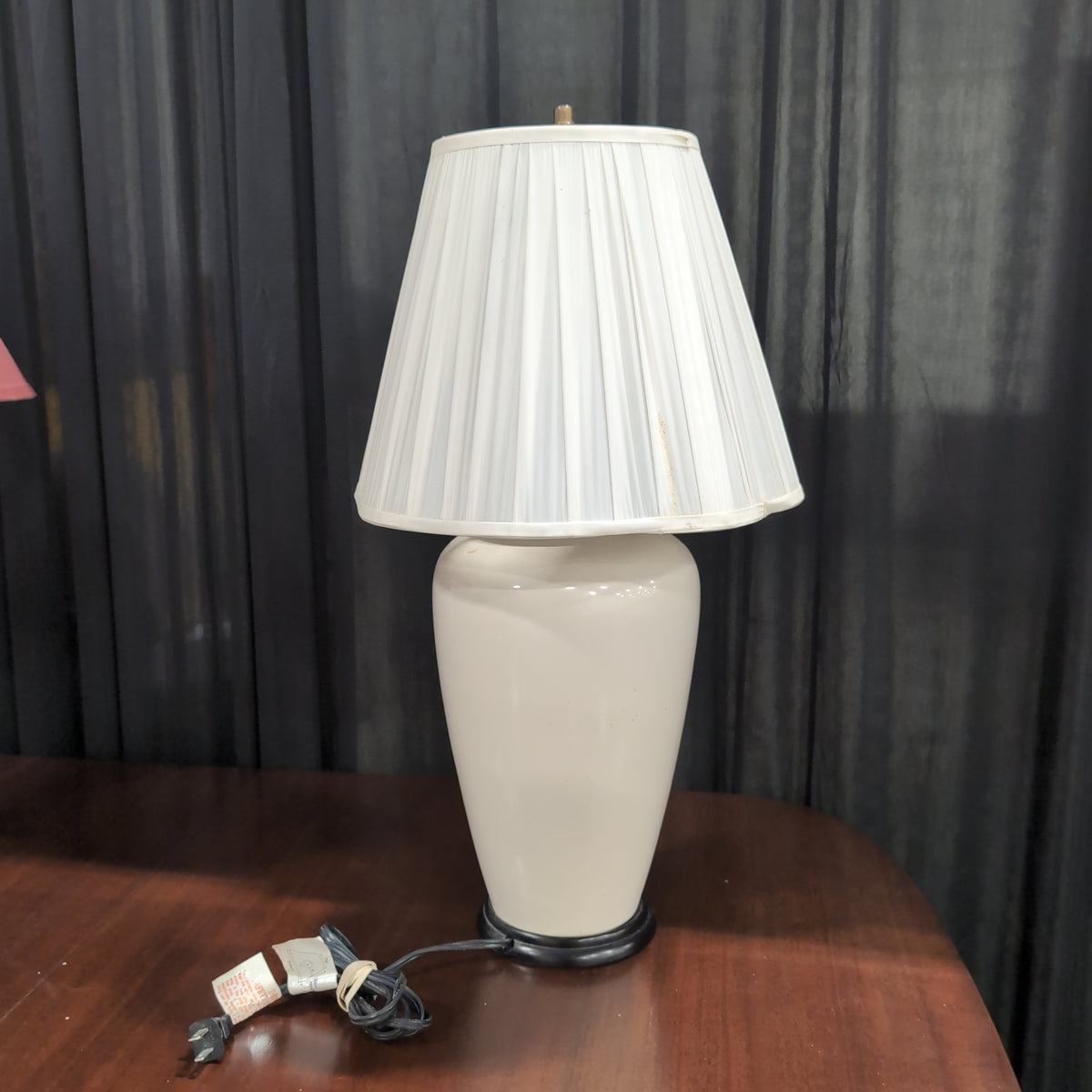Cream Glazed Ceramic Table Lamp with Pleated Shade