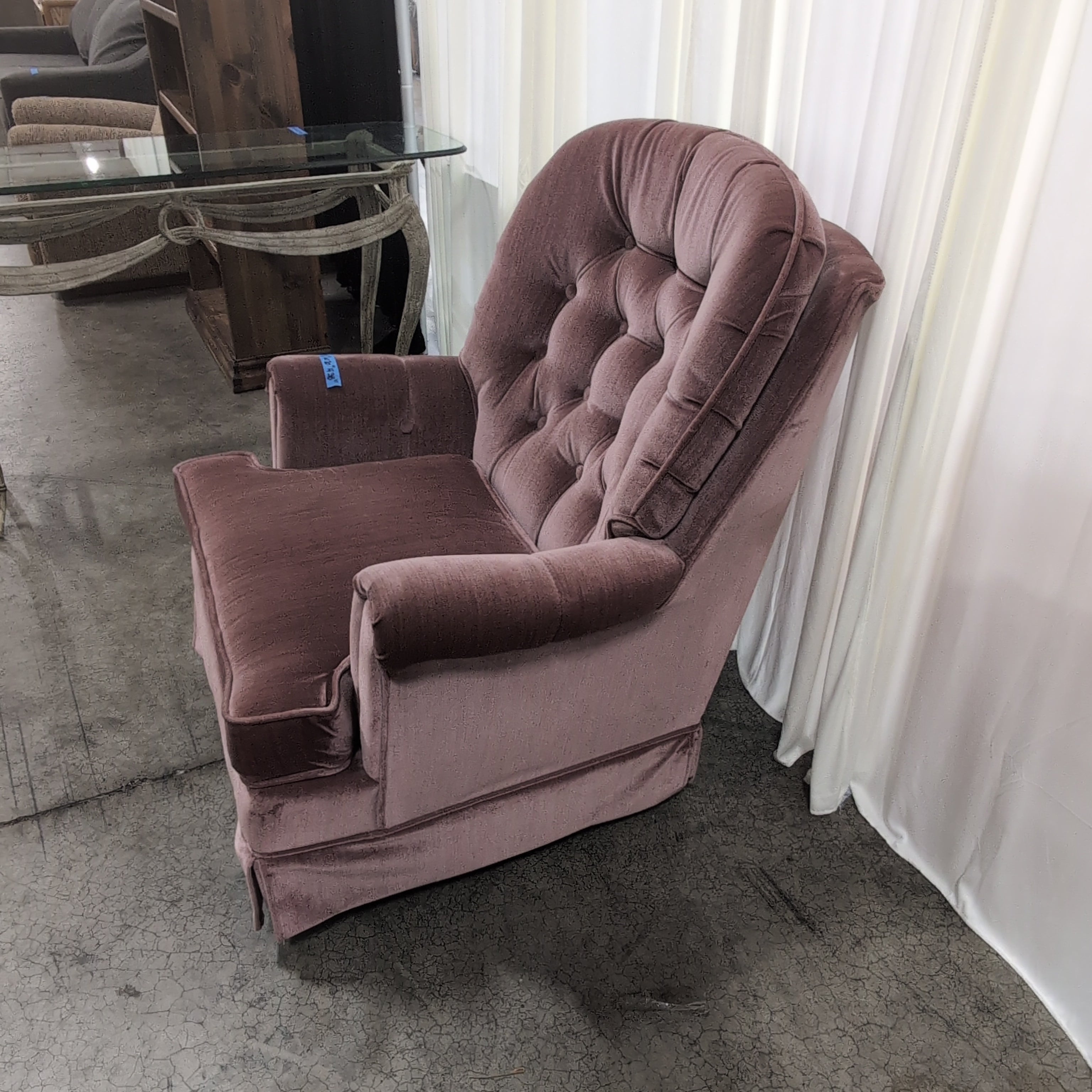 Tufted Mauve Velvet Armchair with Rolled Arms