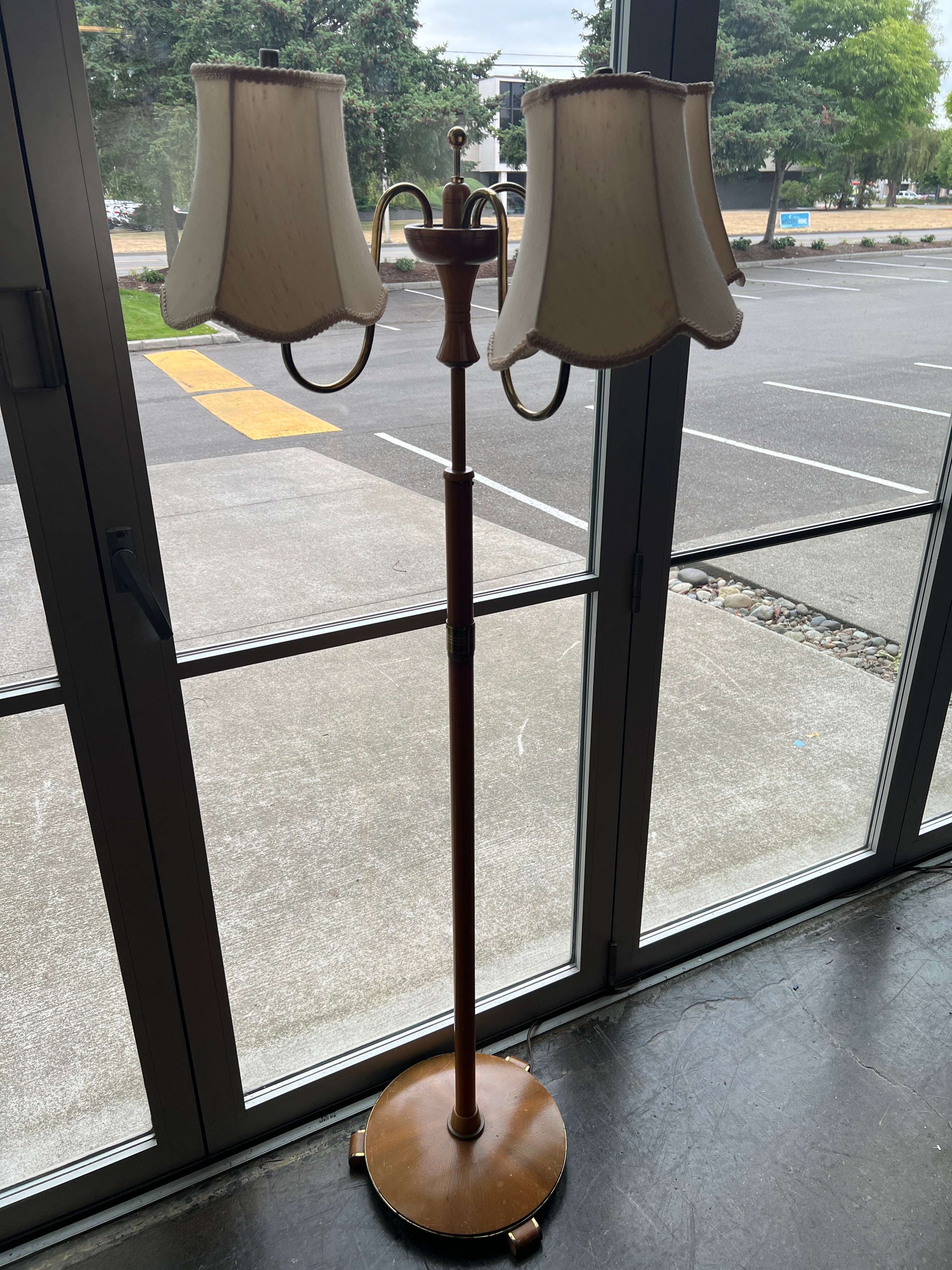 Mid-Century Three-Arm Floor Lamp with Fabric Shades