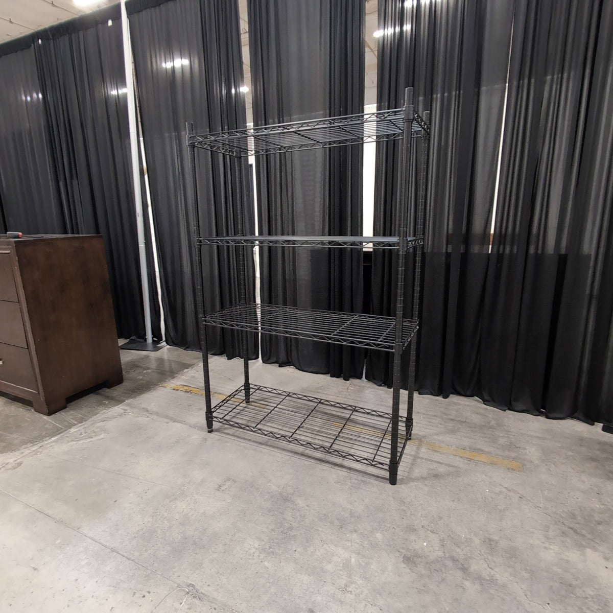 Black Four-Tier Wire Shelving Unit in Metal