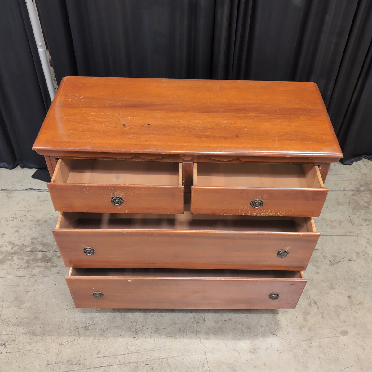 Cherry Stained Wood Four-Drawer Dresser