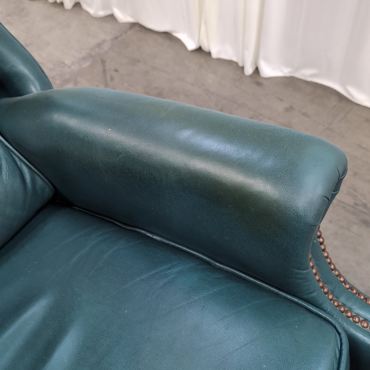 Deep Green Tufted Leather Armchair with Nailhead Trim