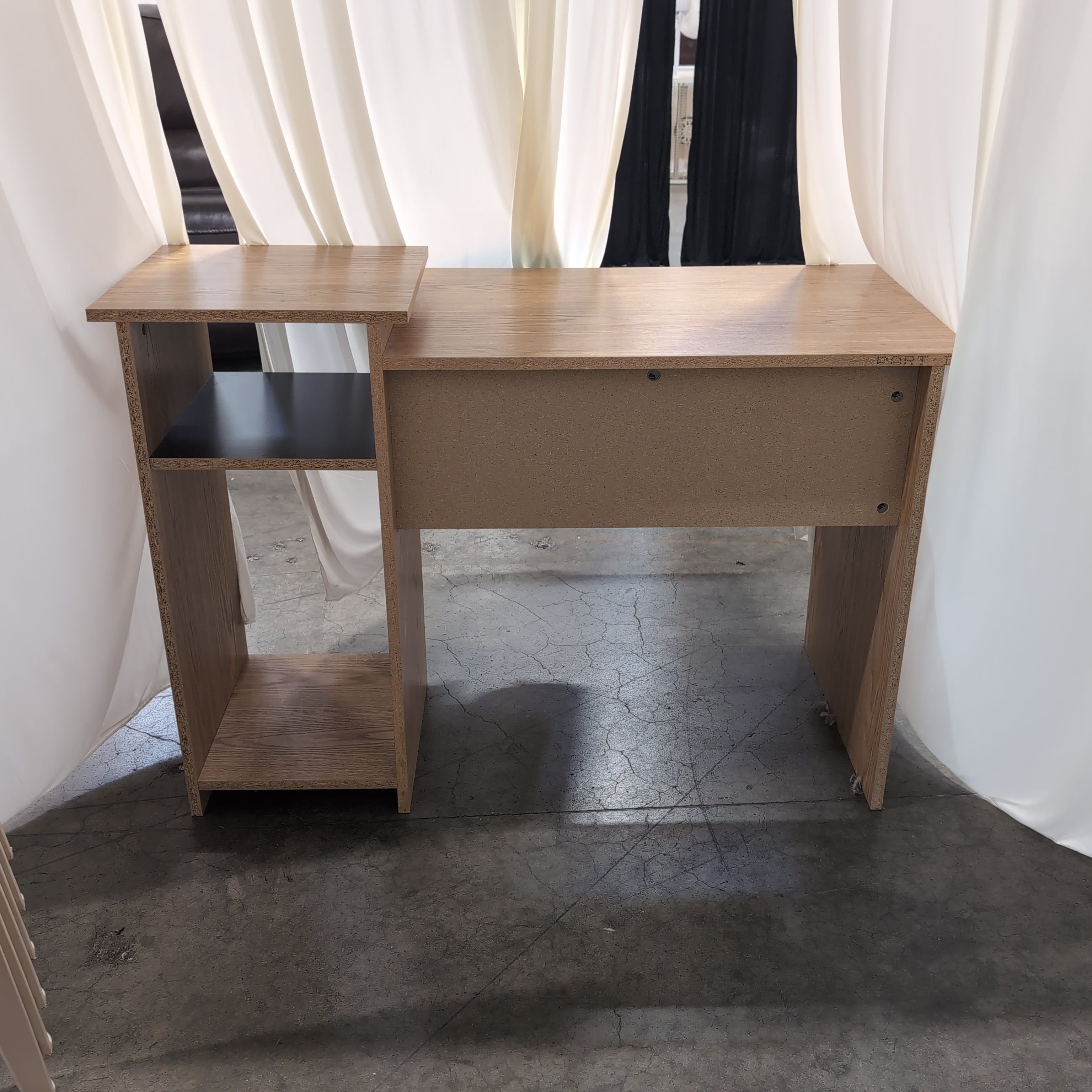 Light Wood L-Shaped Desk with Storage Shelves
